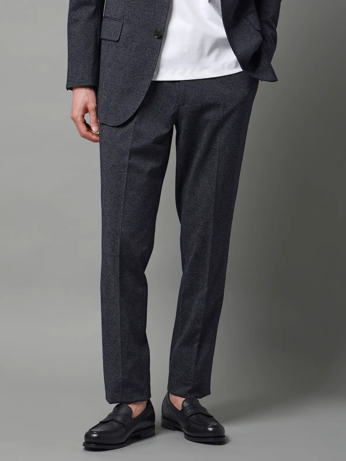 テーパードパンツ/ストレッチ/ハイツイストジャージー/グレンチェック/TM02-S ブルー S