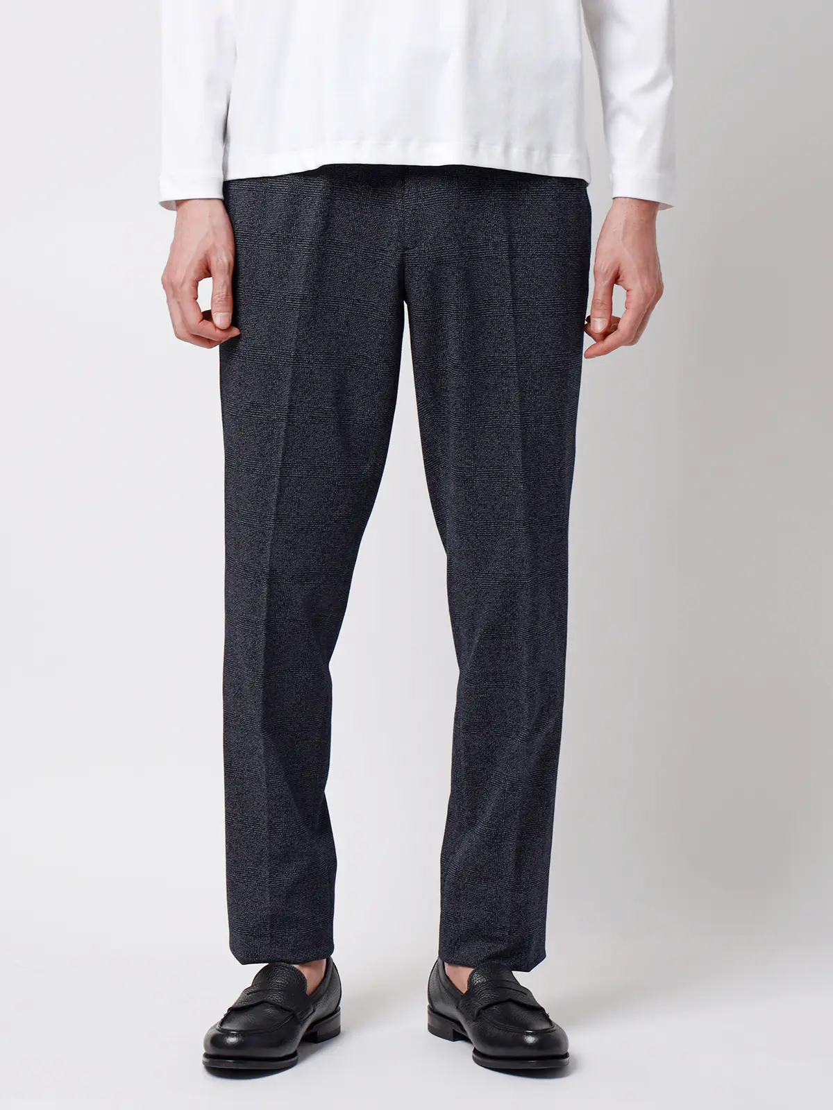 テーパードパンツ/ストレッチ/ハイツイストジャージー/グレンチェック/TM02-S ブルー S