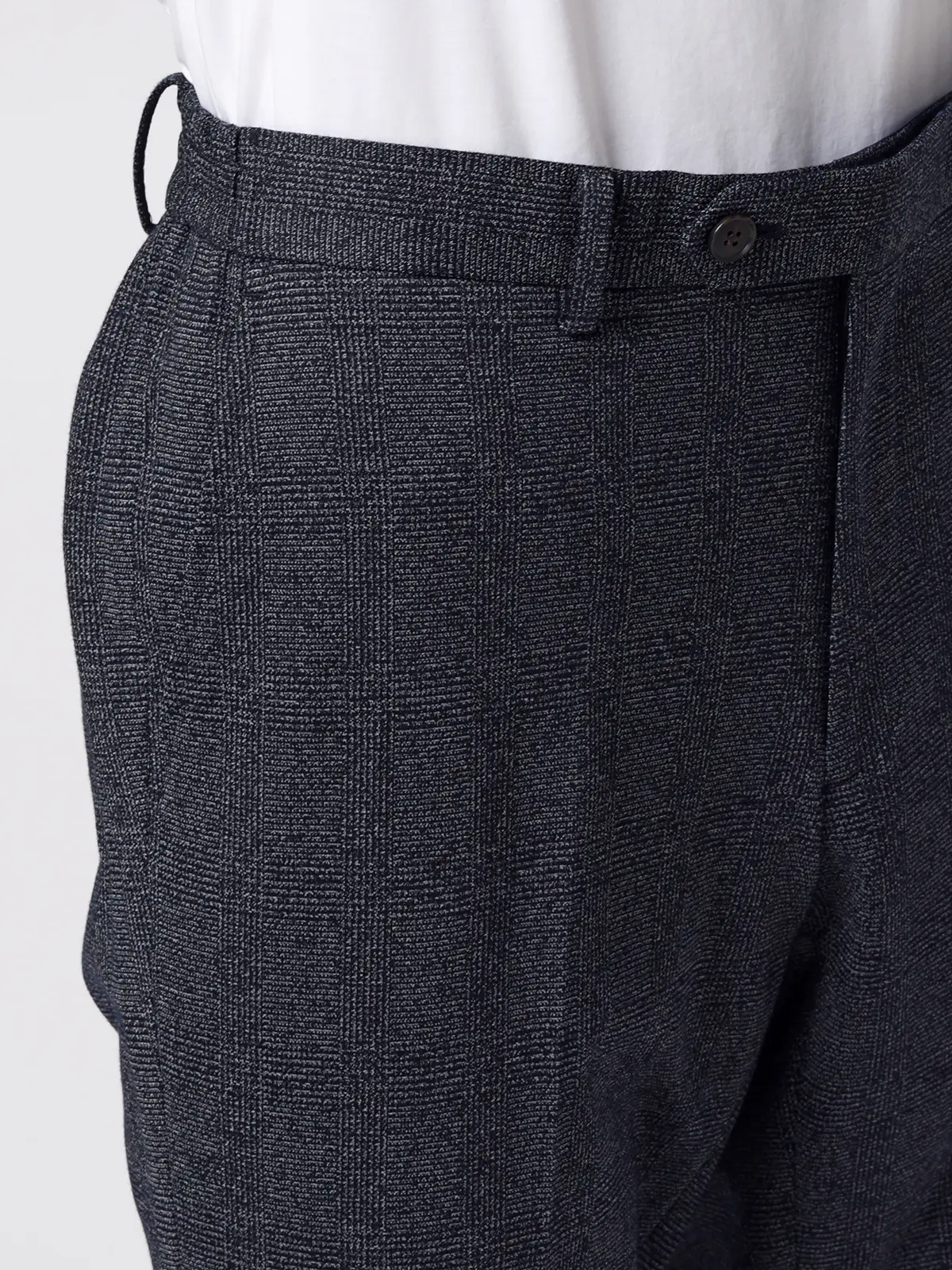 テーパードパンツ/ストレッチ/ハイツイストジャージー/グレンチェック/TM02-S ブルー S