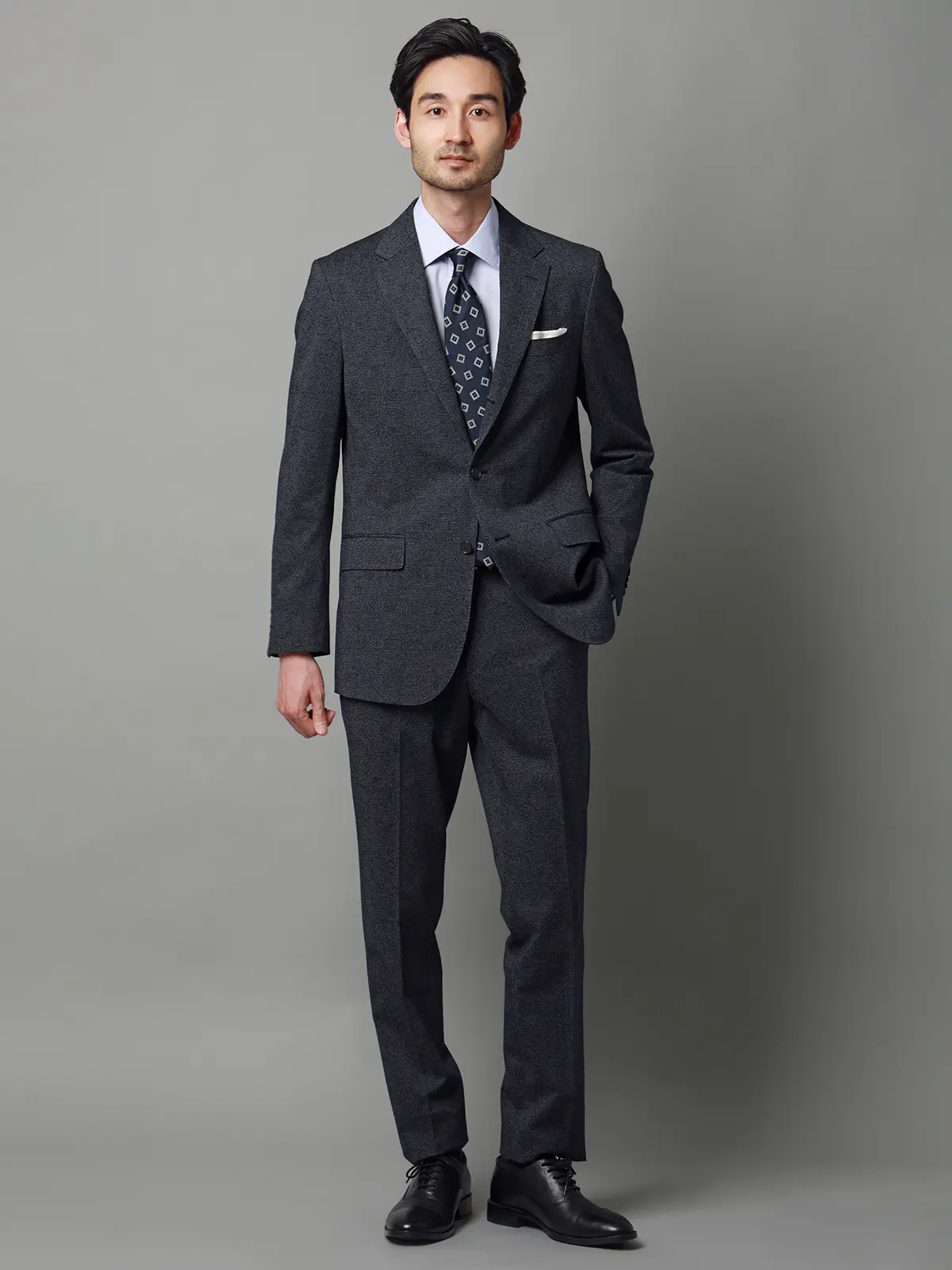 テーパードパンツ/ストレッチ/ハイツイストジャージー/グレンチェック/TM02-S ブルー S