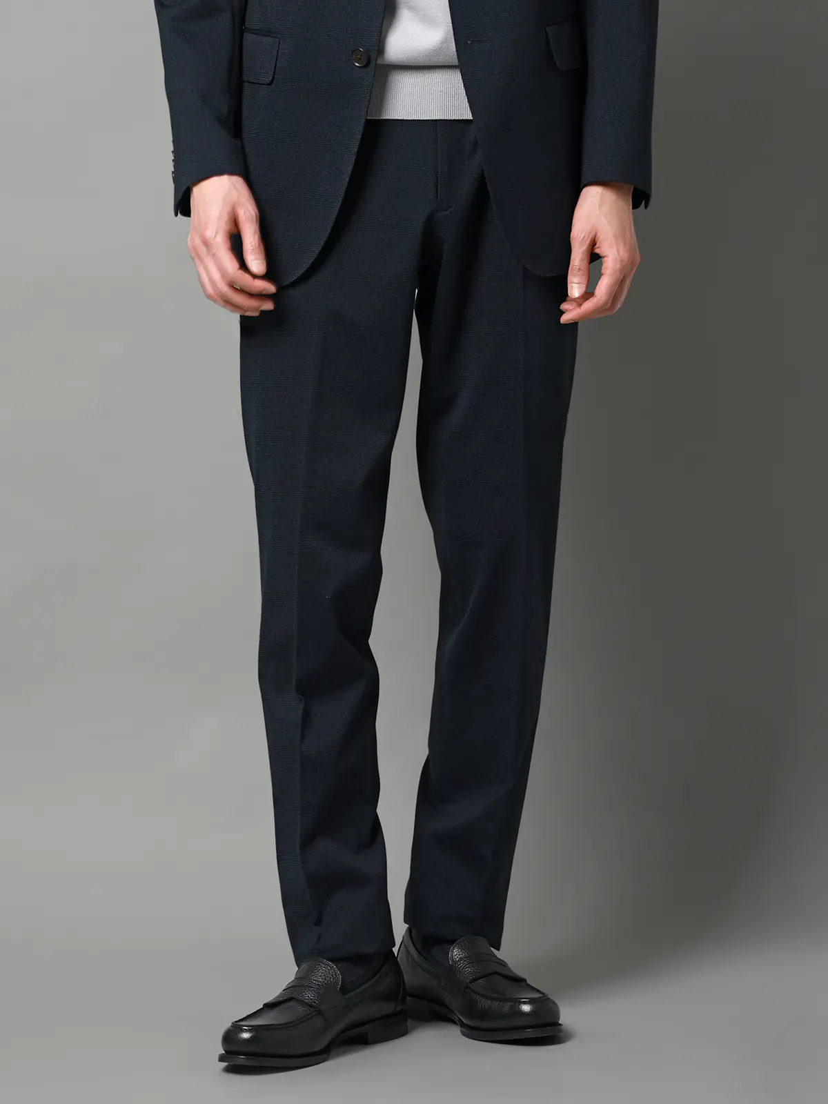 テーパードパンツ／ストレッチ／ハイツイストジャージー／グレンチェック／TM02-S ネイビー S