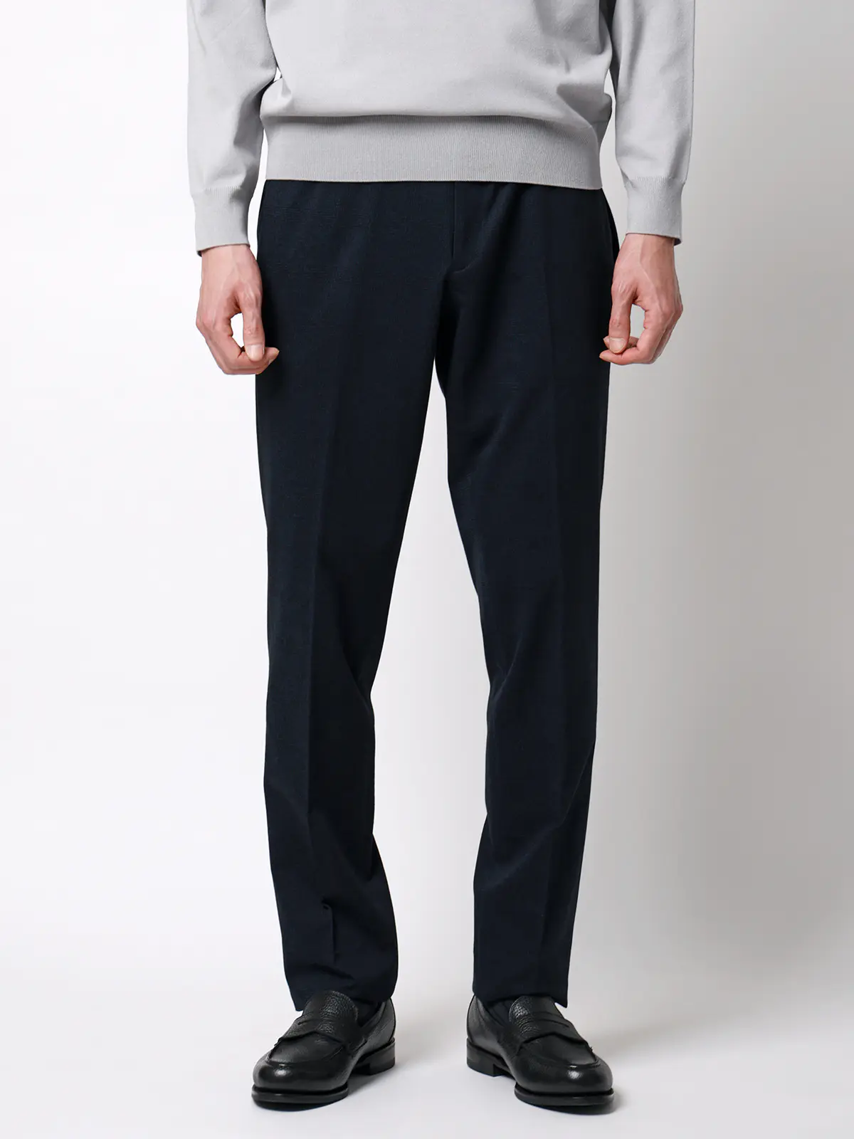 テーパードパンツ／ストレッチ／ハイツイストジャージー／グレンチェック／TM02-S ネイビー S