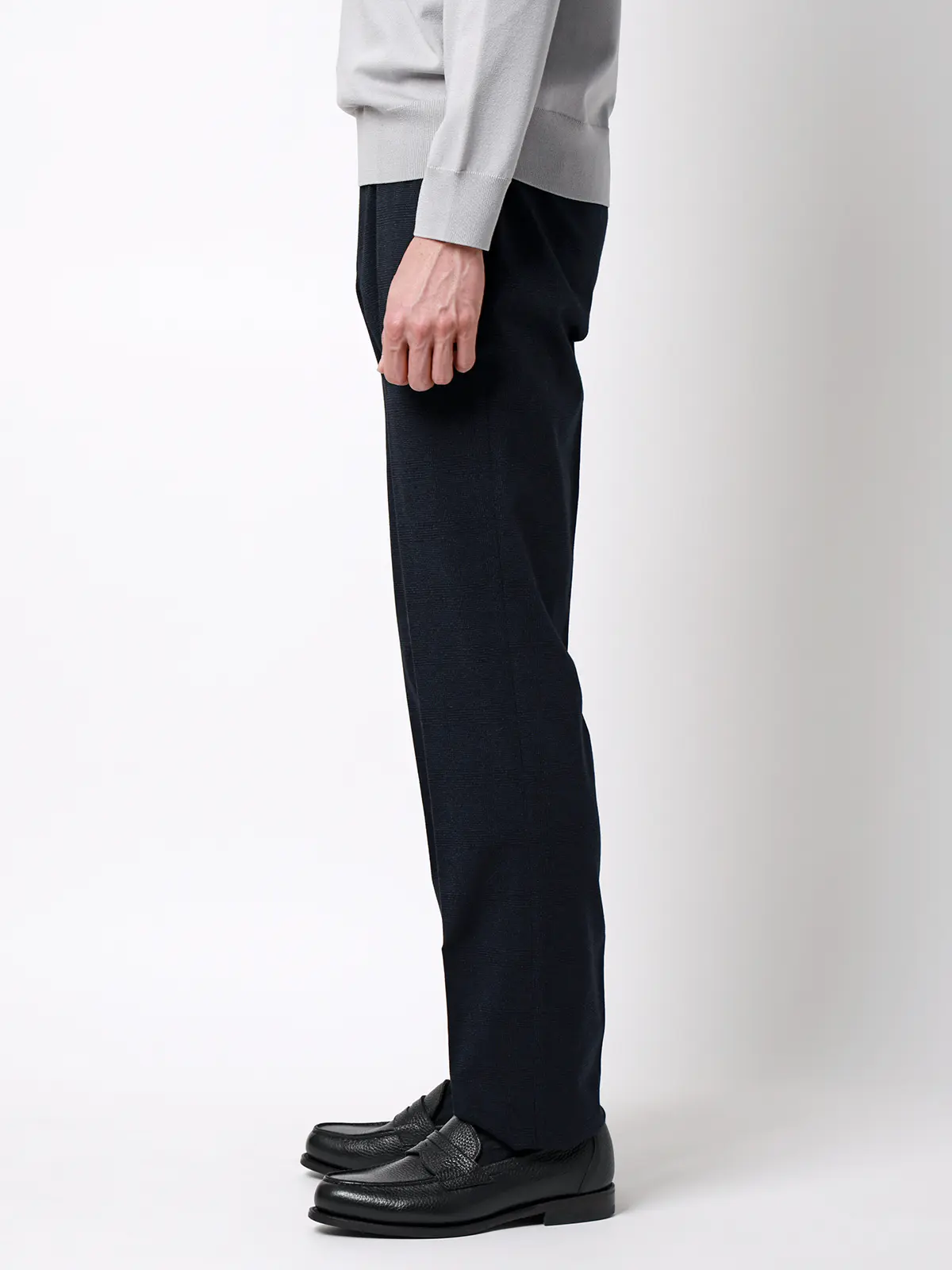 テーパードパンツ／ストレッチ／ハイツイストジャージー／グレンチェック／TM02-S ネイビー S