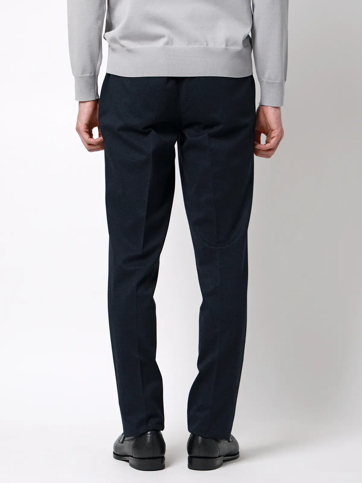 テーパードパンツ／ストレッチ／ハイツイストジャージー／グレンチェック／TM02-S ネイビー S