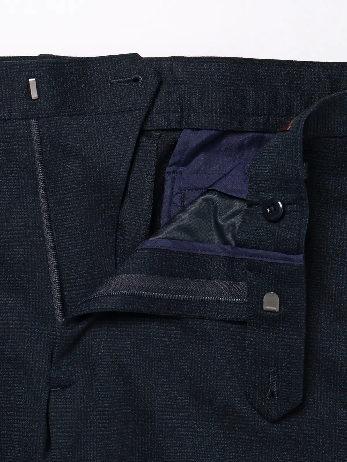 テーパードパンツ／ストレッチ／ハイツイストジャージー／グレンチェック／TM02-S ネイビー S