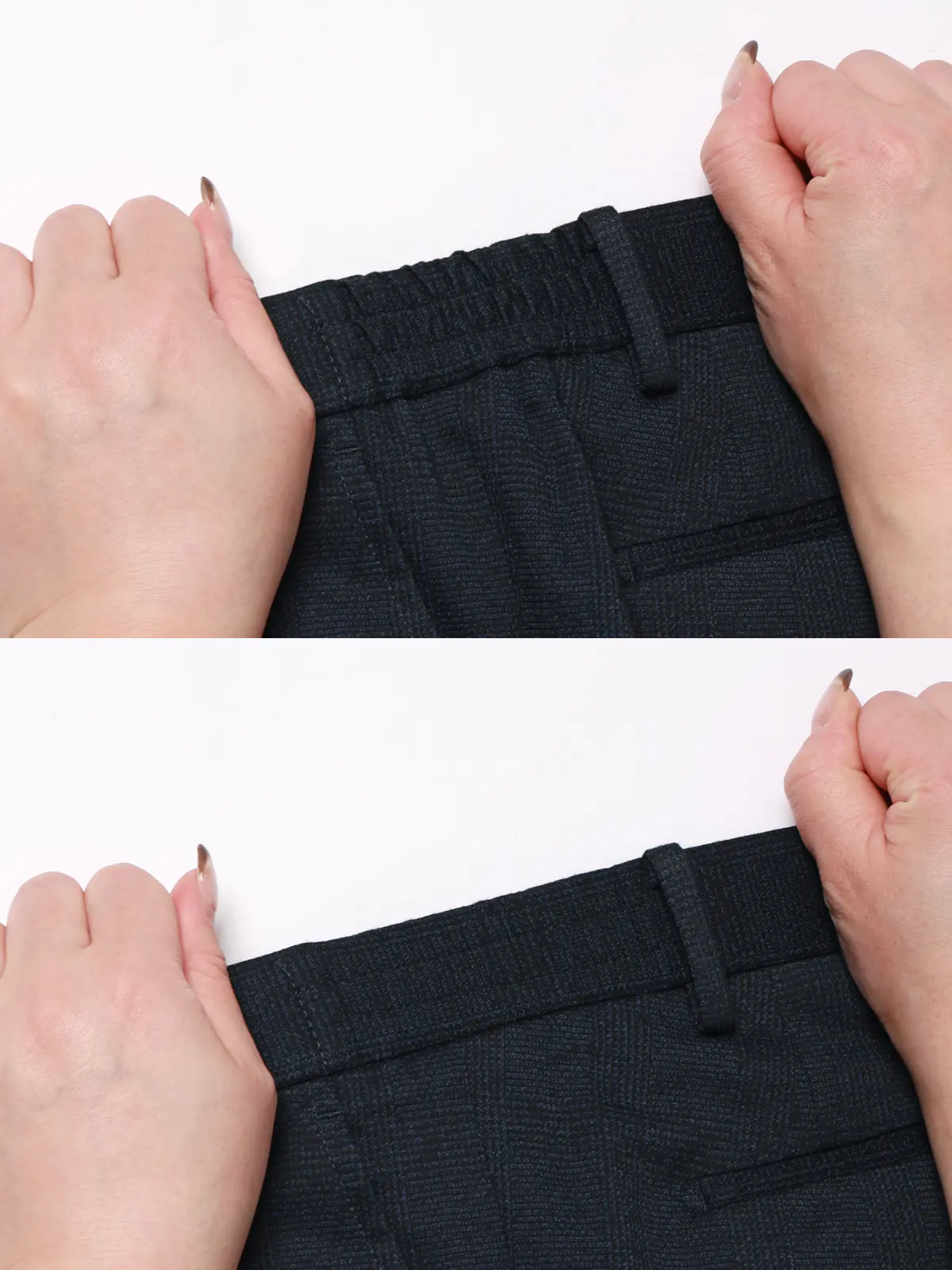 テーパードパンツ／ストレッチ／ハイツイストジャージー／グレンチェック／TM02-S ネイビー S