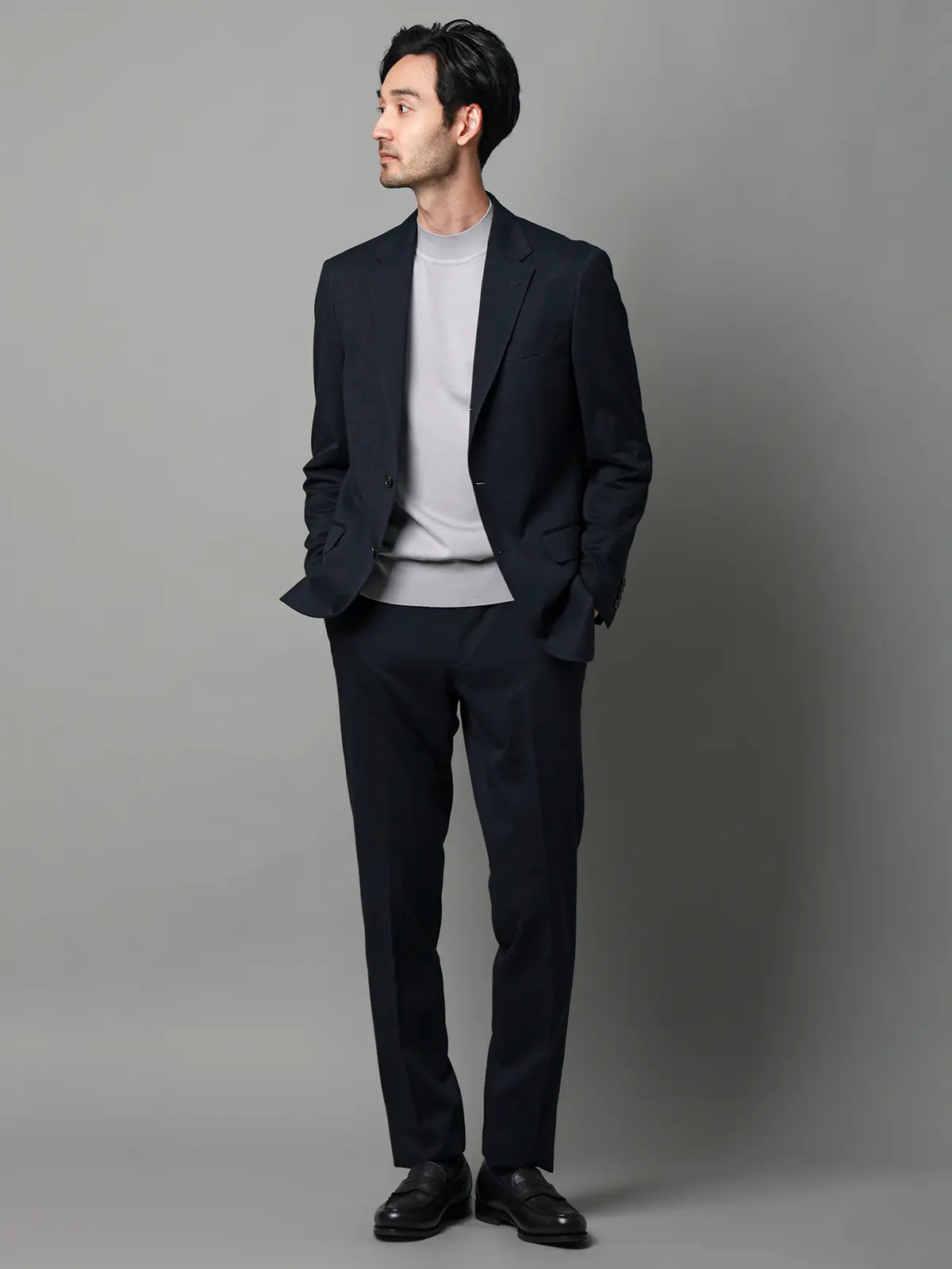 テーパードパンツ／ストレッチ／ハイツイストジャージー／グレンチェック／TM02-S ネイビー S