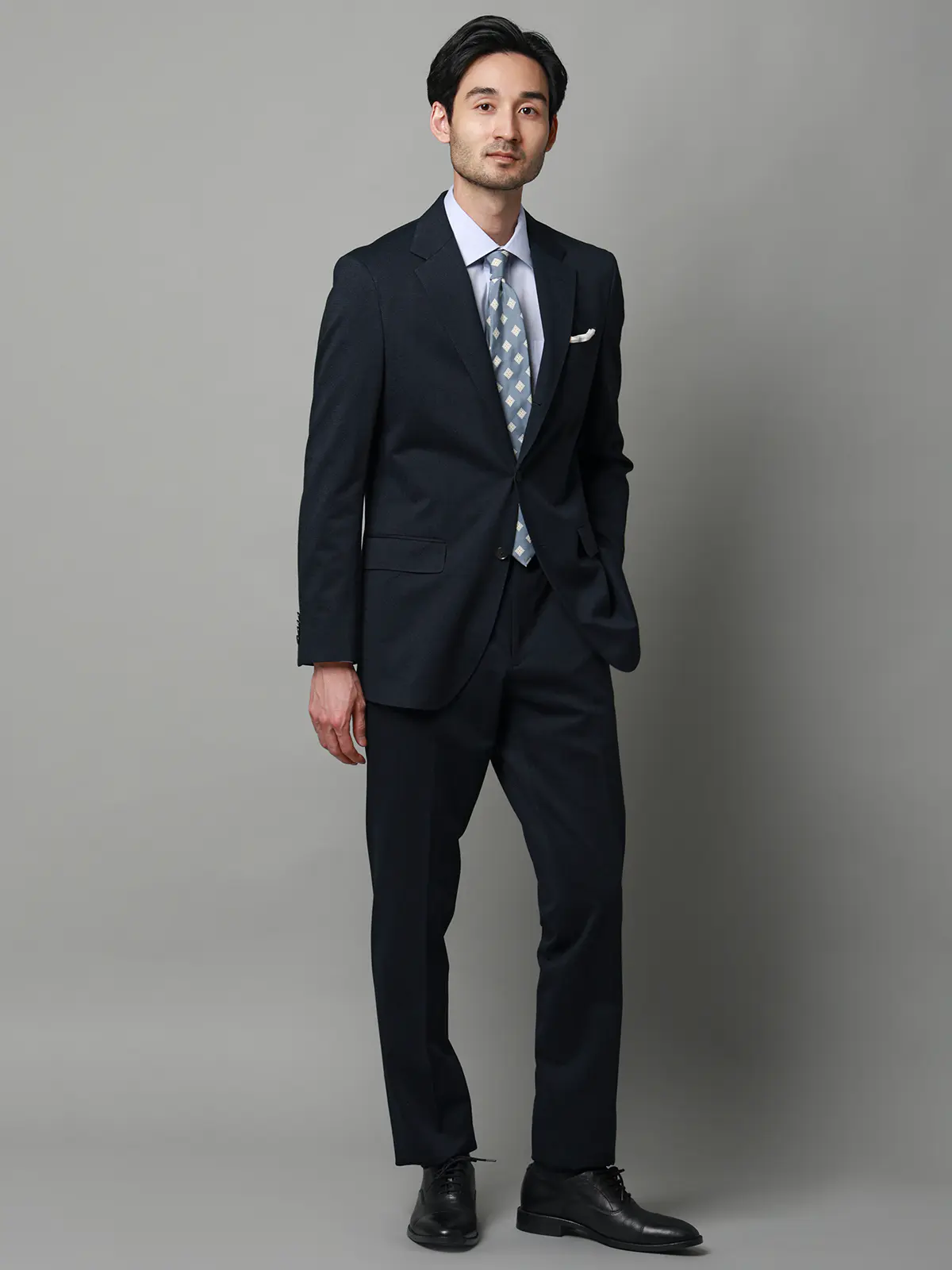 テーパードパンツ／ストレッチ／ハイツイストジャージー／グレンチェック／TM02-S ネイビー S