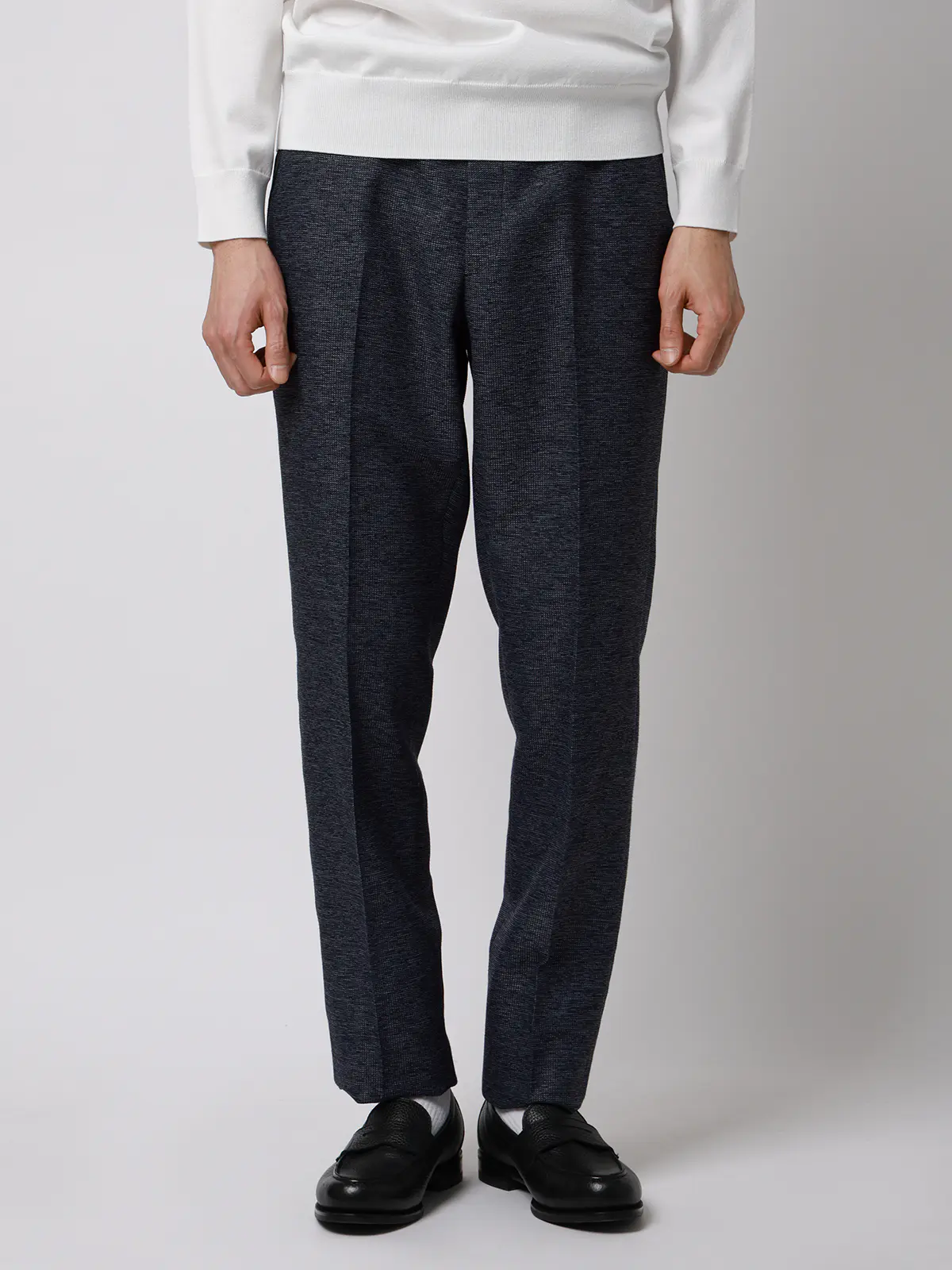 テーパードパンツ／ウォッシャブル／ストレッチ／コットンウールブレンド／織柄／TM02-S ブルー S