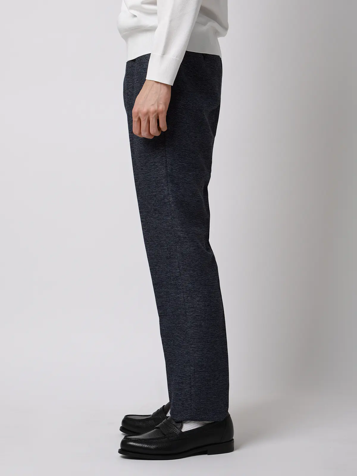 テーパードパンツ／ウォッシャブル／ストレッチ／コットンウールブレンド／織柄／TM02-S ブルー S