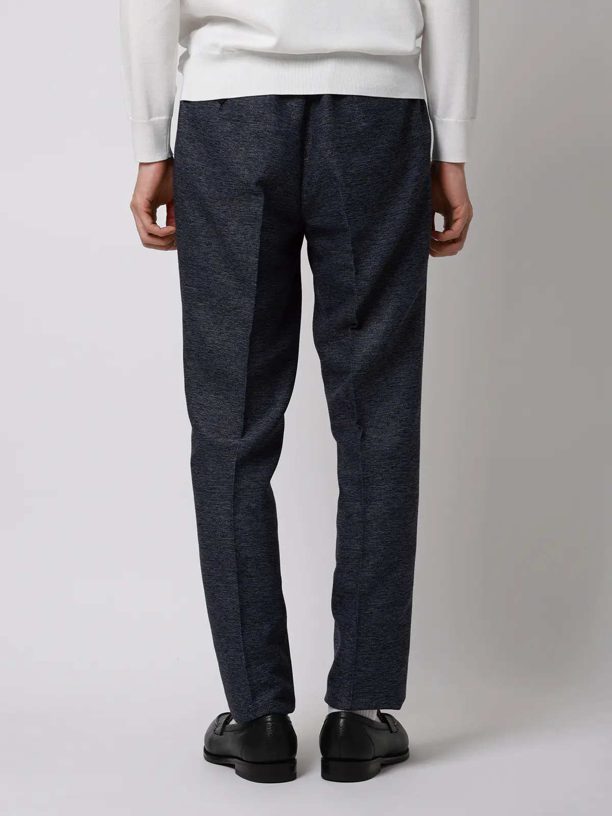 テーパードパンツ／ウォッシャブル／ストレッチ／コットンウールブレンド／織柄／TM02-S ブルー S