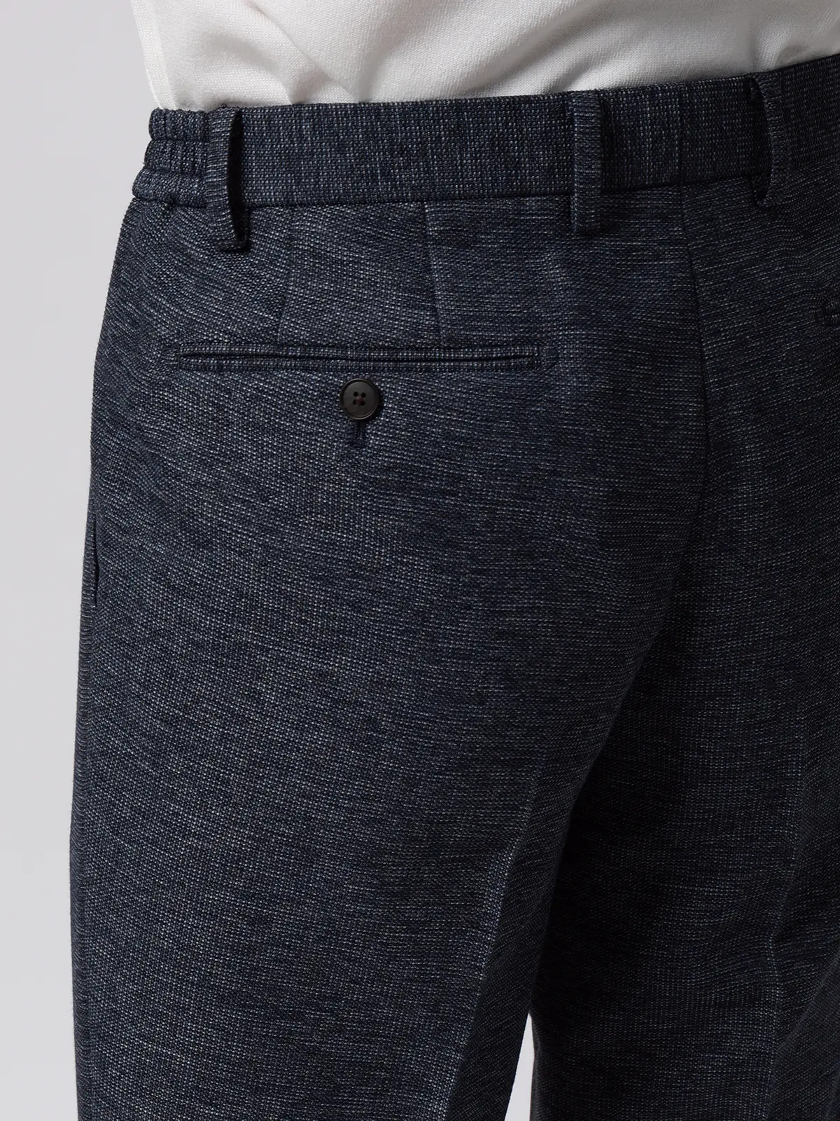 テーパードパンツ／ウォッシャブル／ストレッチ／コットンウールブレンド／織柄／TM02-S ブルー S