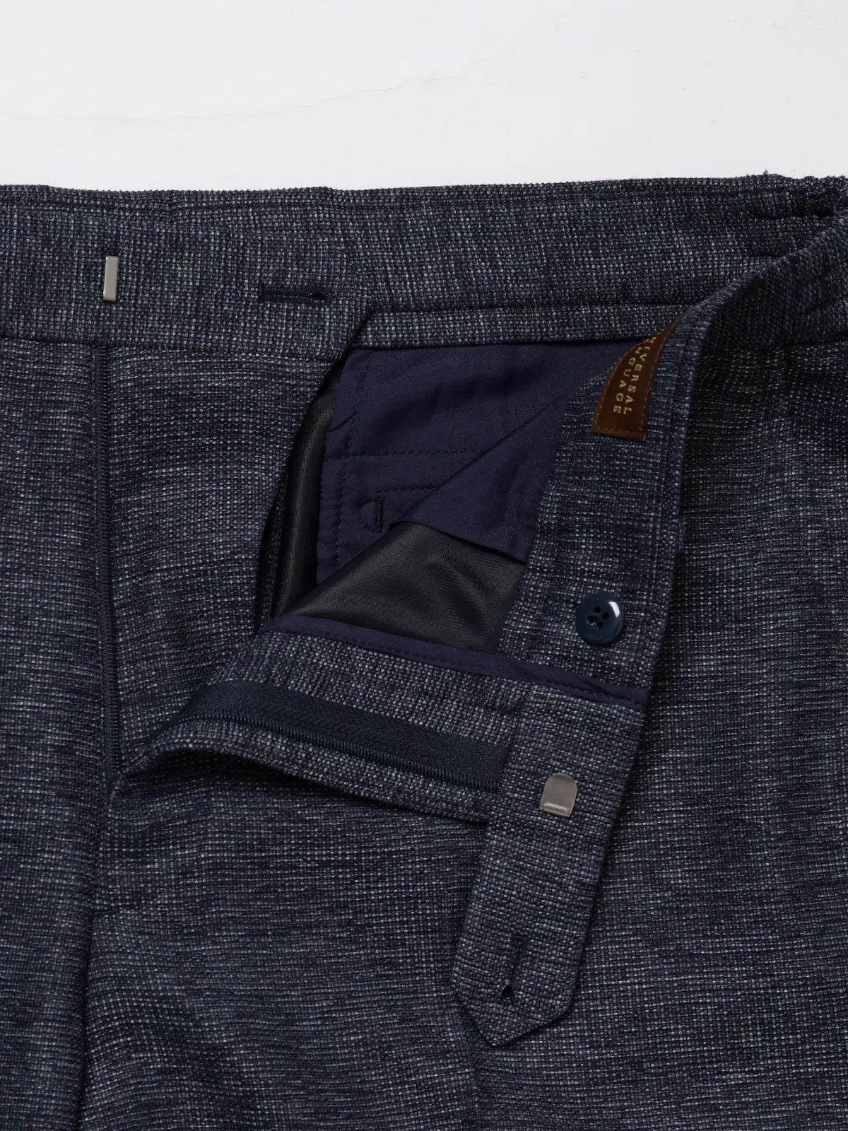 テーパードパンツ／ウォッシャブル／ストレッチ／コットンウールブレンド／織柄／TM02-S ブルー S