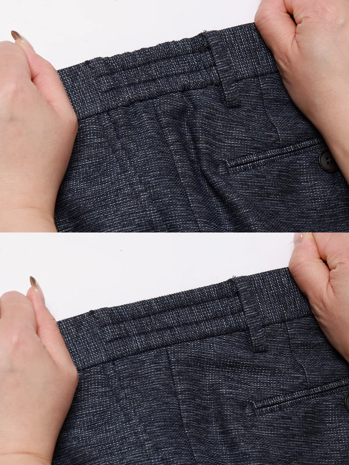 テーパードパンツ／ウォッシャブル／ストレッチ／コットンウールブレンド／織柄／TM02-S ブルー S