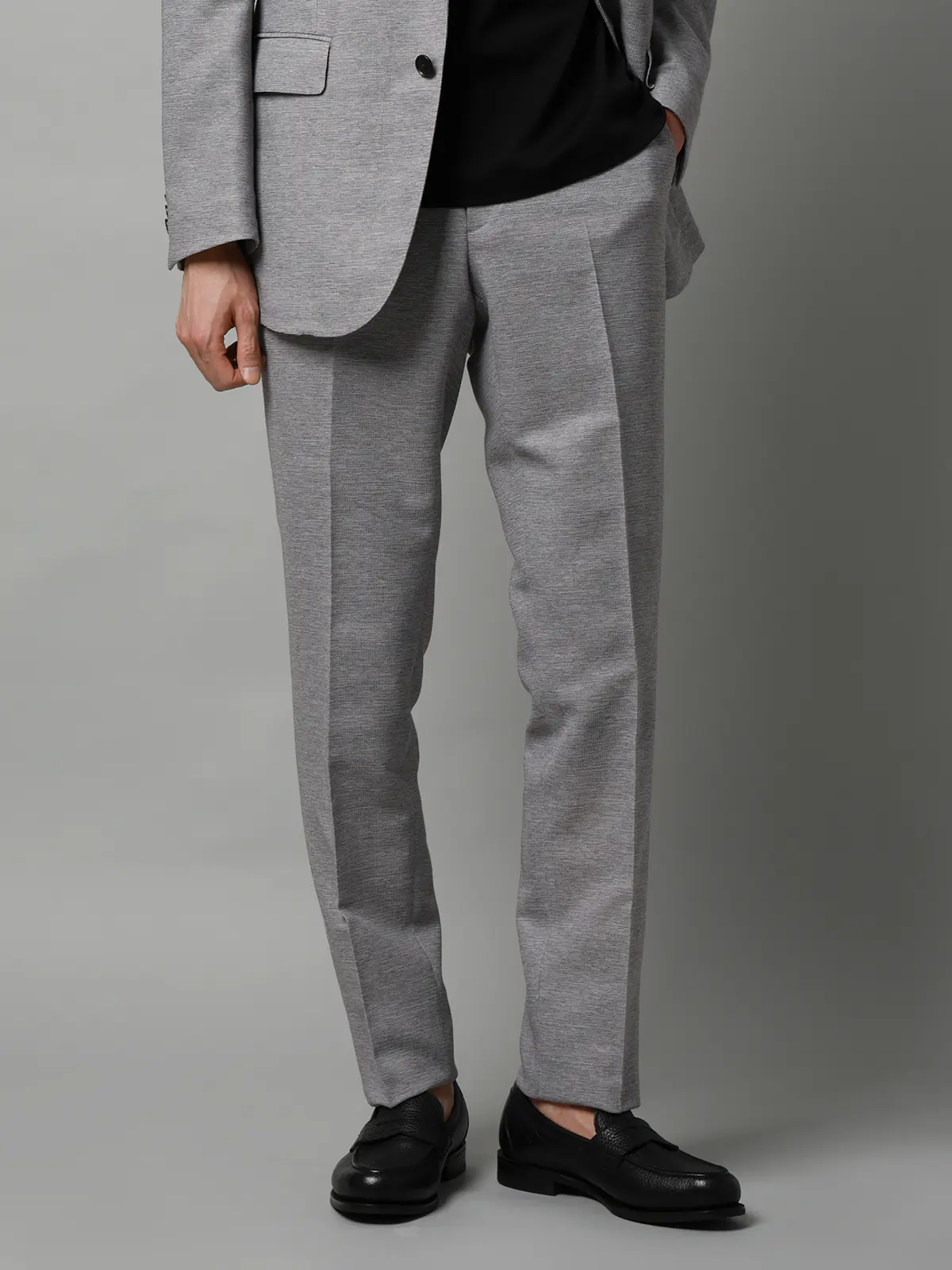 テーパードパンツ／ウォッシャブル／ストレッチ／コットンウールブレンド／織柄／TM02-S ライトグレー S