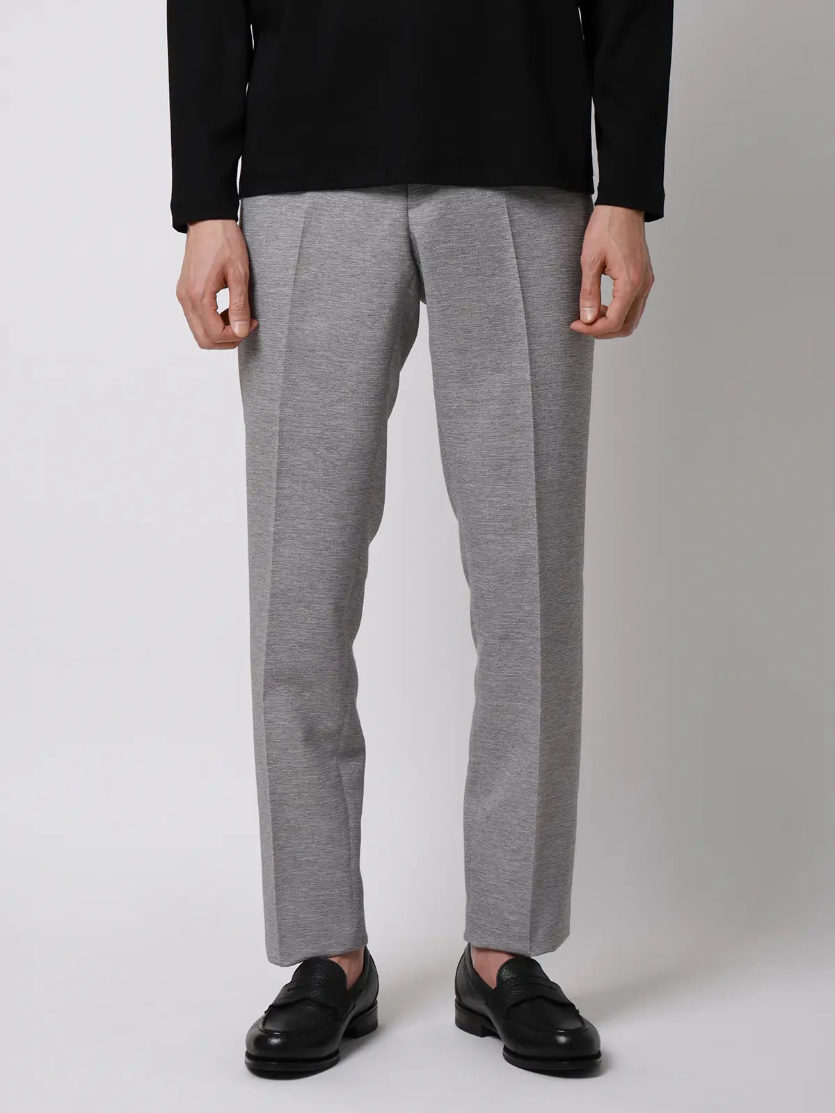 テーパードパンツ／ウォッシャブル／ストレッチ／コットンウールブレンド／織柄／TM02-S ライトグレー S