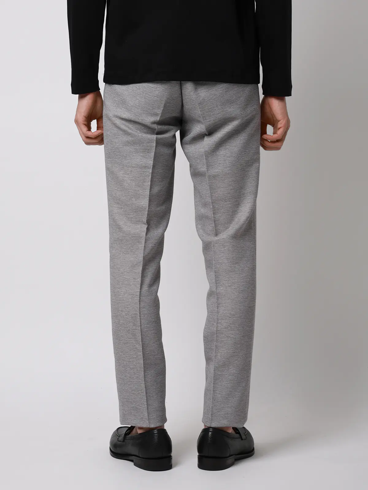 テーパードパンツ／ウォッシャブル／ストレッチ／コットンウールブレンド／織柄／TM02-S ライトグレー S