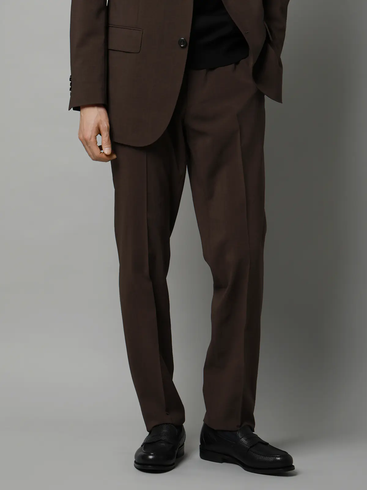 テーパードパンツ／ウォッシャブル／ストレッチ／接触冷感／リネンライクポリエステル／無地／TM02-S ブラウン S