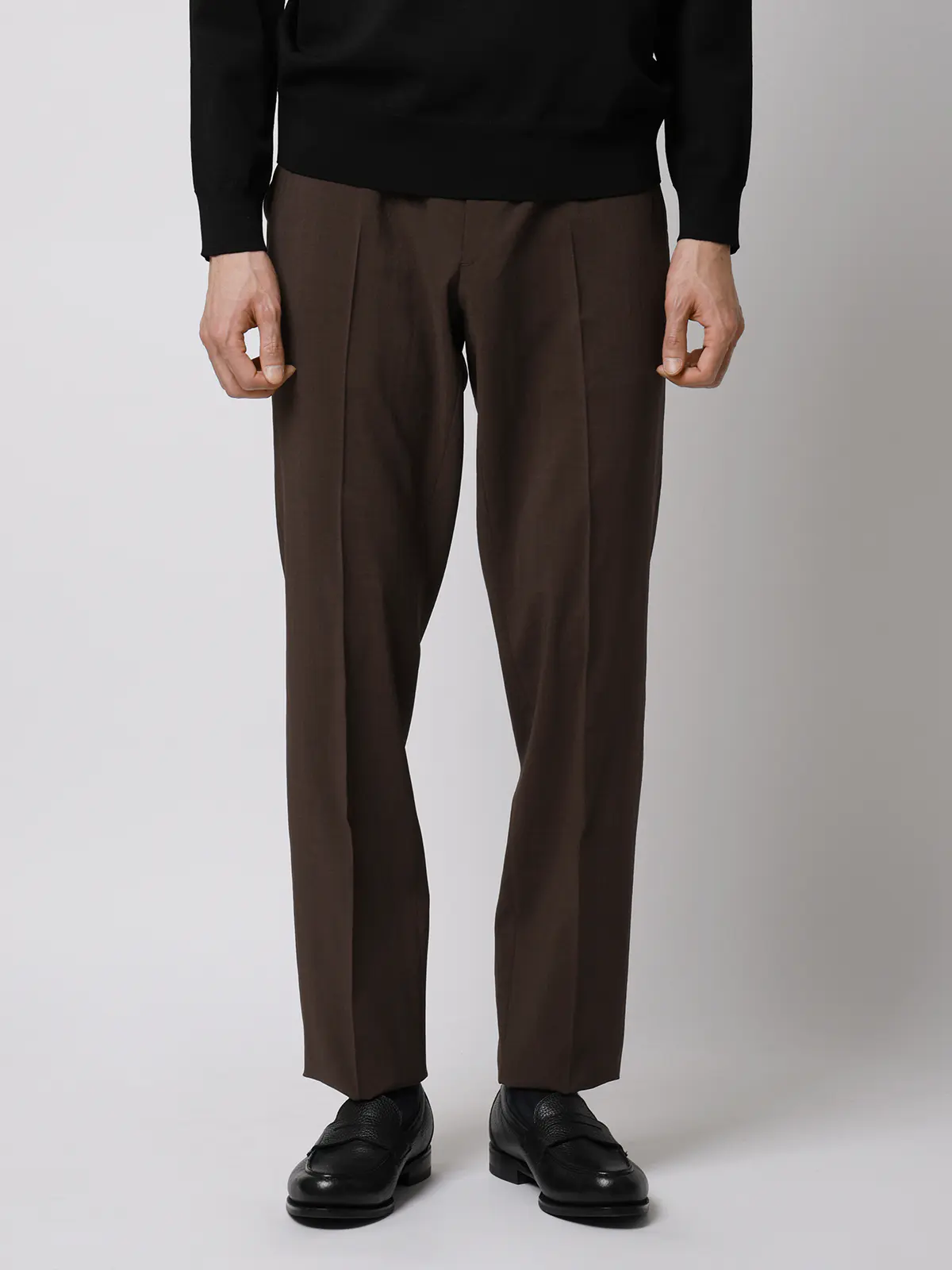 テーパードパンツ／ウォッシャブル／ストレッチ／接触冷感／リネンライクポリエステル／無地／TM02-S ブラウン S