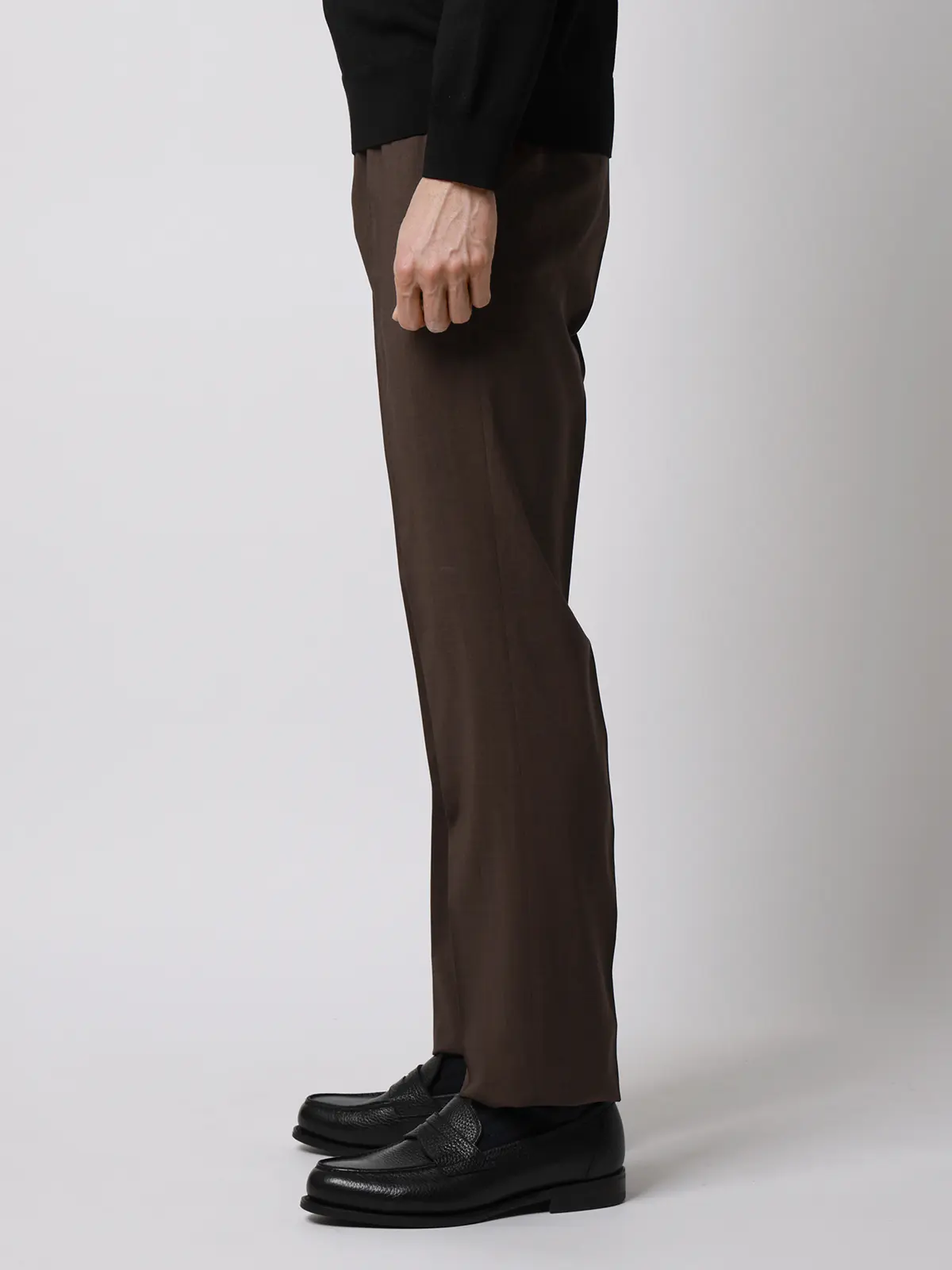 テーパードパンツ／ウォッシャブル／ストレッチ／接触冷感／リネンライクポリエステル／無地／TM02-S ブラウン S