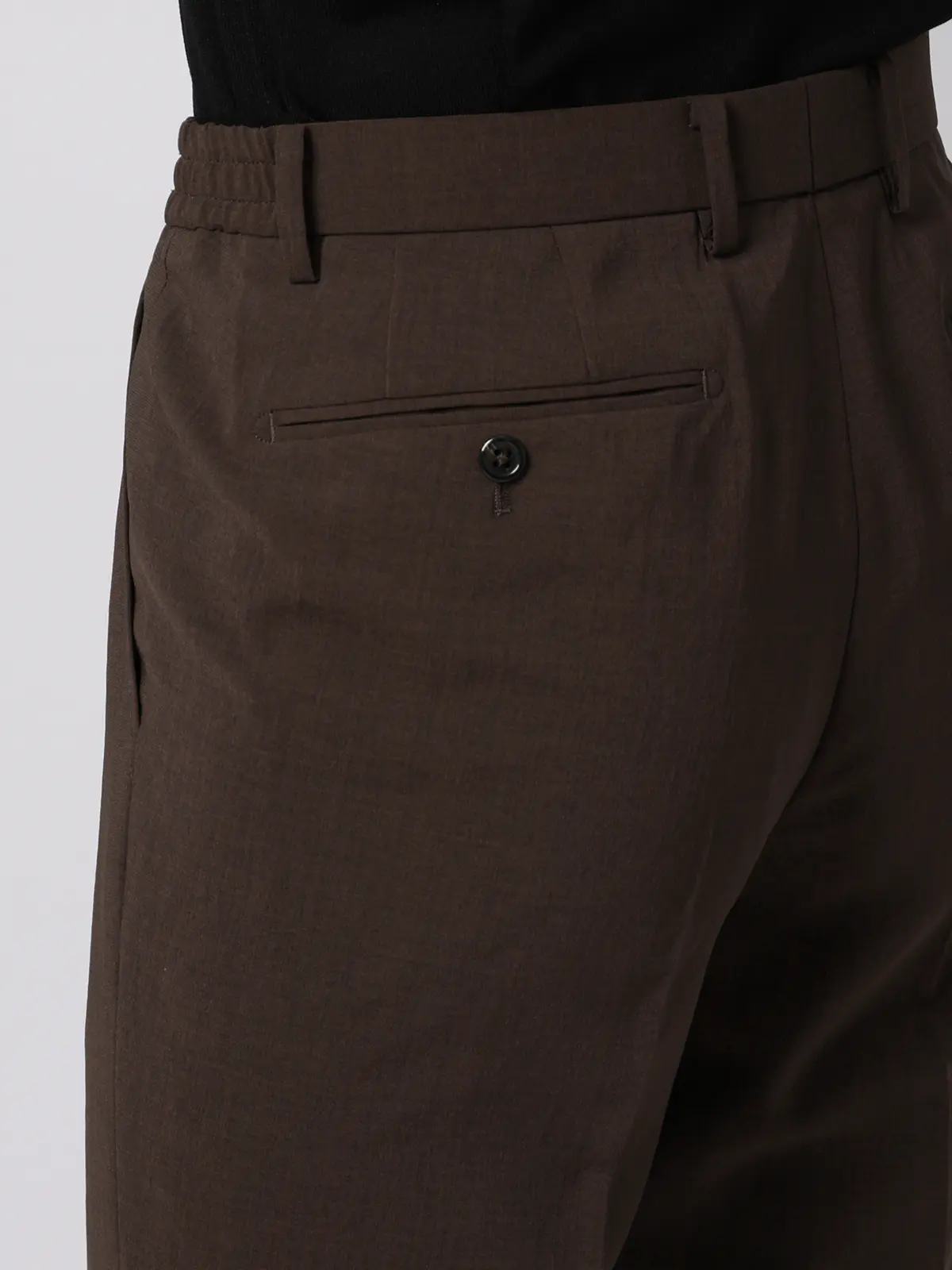 テーパードパンツ／ウォッシャブル／ストレッチ／接触冷感／リネンライクポリエステル／無地／TM02-S ブラウン S