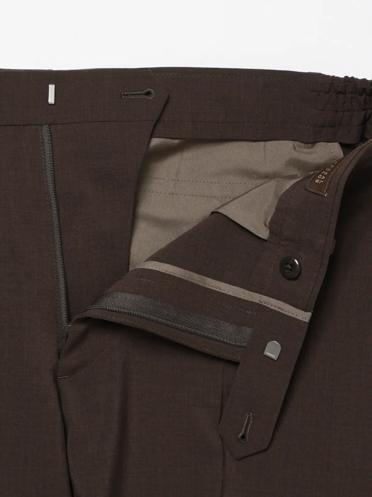 テーパードパンツ／ウォッシャブル／ストレッチ／接触冷感／リネンライクポリエステル／無地／TM02-S ブラウン S