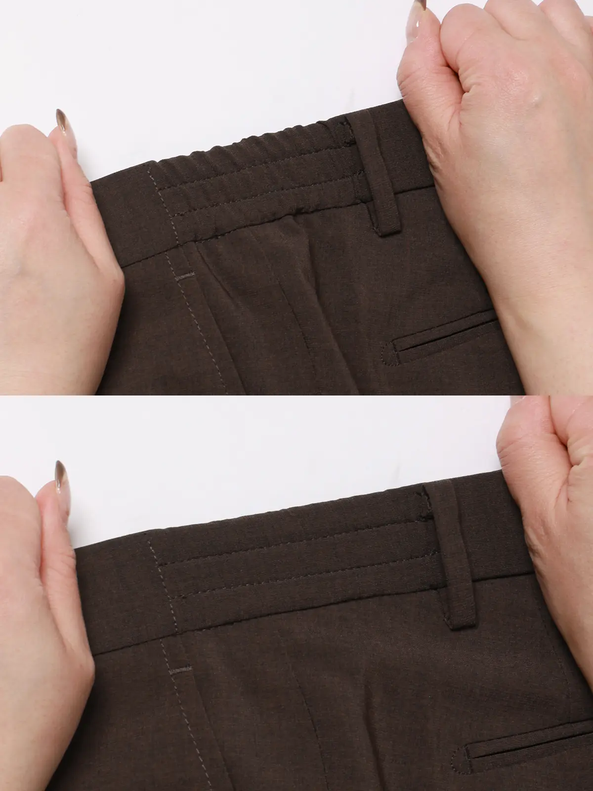 テーパードパンツ／ウォッシャブル／ストレッチ／接触冷感／リネンライクポリエステル／無地／TM02-S ブラウン S