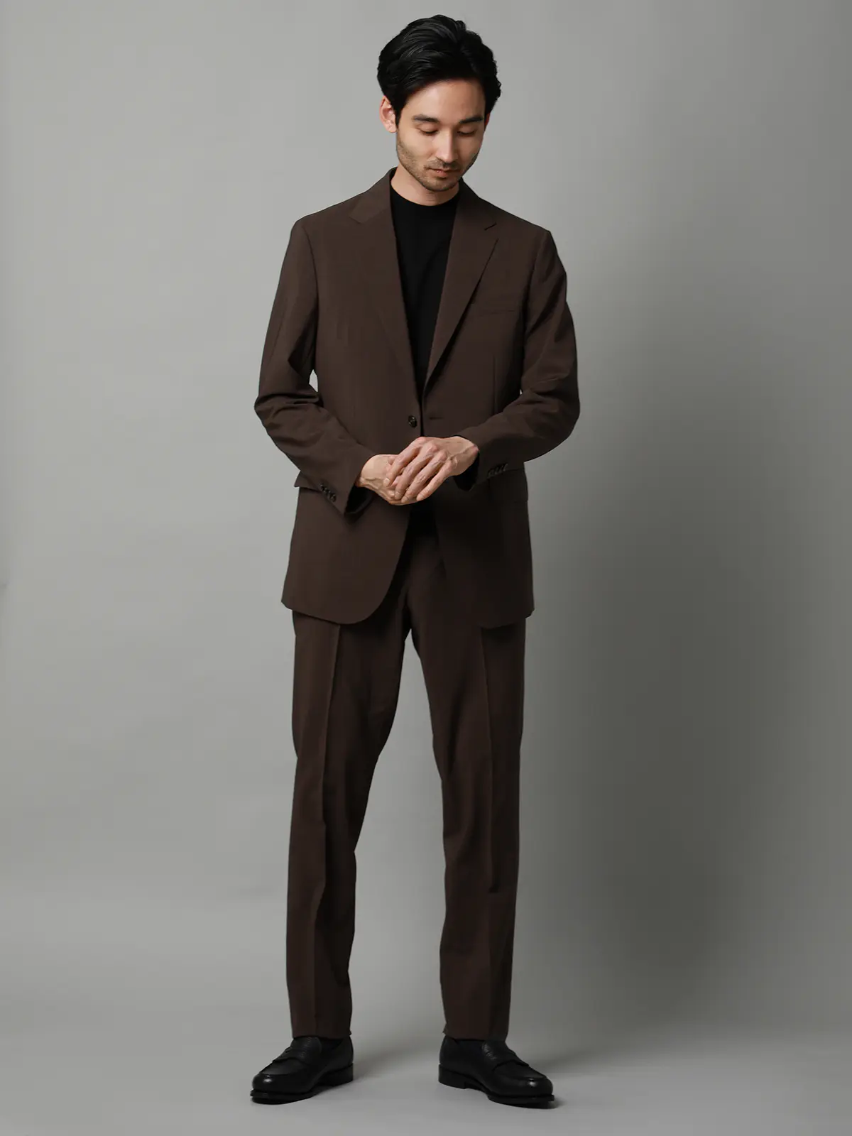 テーパードパンツ／ウォッシャブル／ストレッチ／接触冷感／リネンライクポリエステル／無地／TM02-S ブラウン S