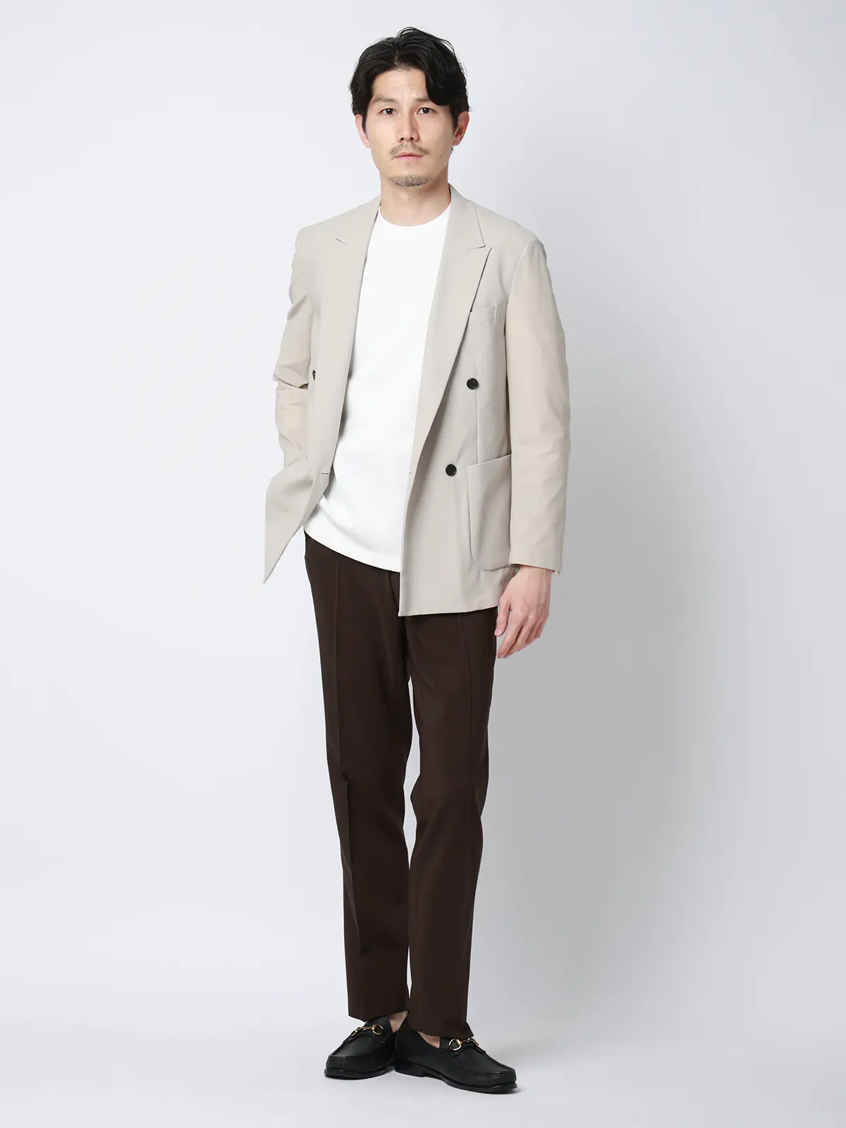 テーパードパンツ／ウォッシャブル／ストレッチ／接触冷感／リネンライクポリエステル／無地／TM02-S ブラウン S