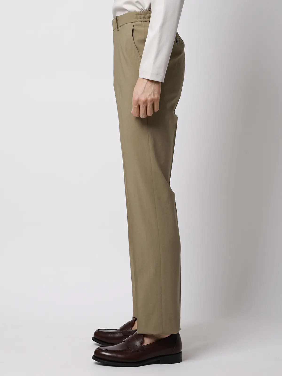 テーパードパンツ／ウォッシャブル／ストレッチ／接触冷感／リネンライクポリエステル／無地／TM02-S ベージュ S