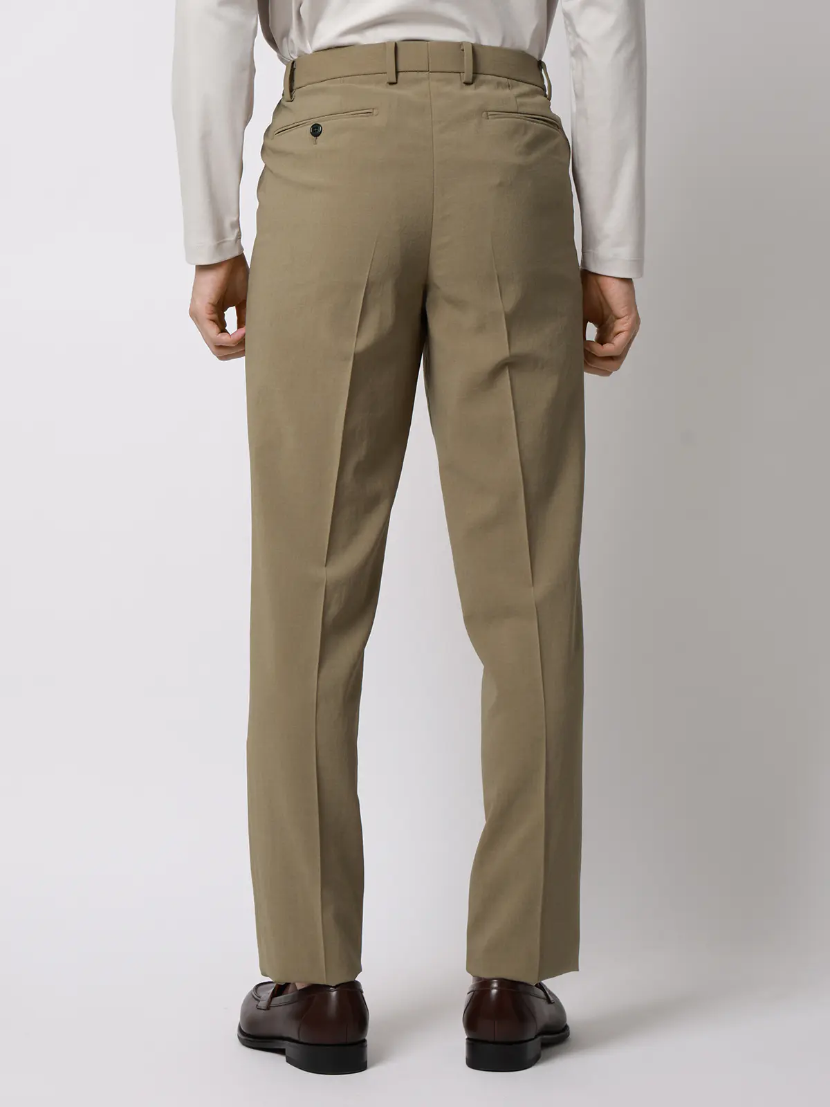 テーパードパンツ／ウォッシャブル／ストレッチ／接触冷感／リネンライクポリエステル／無地／TM02-S ベージュ S