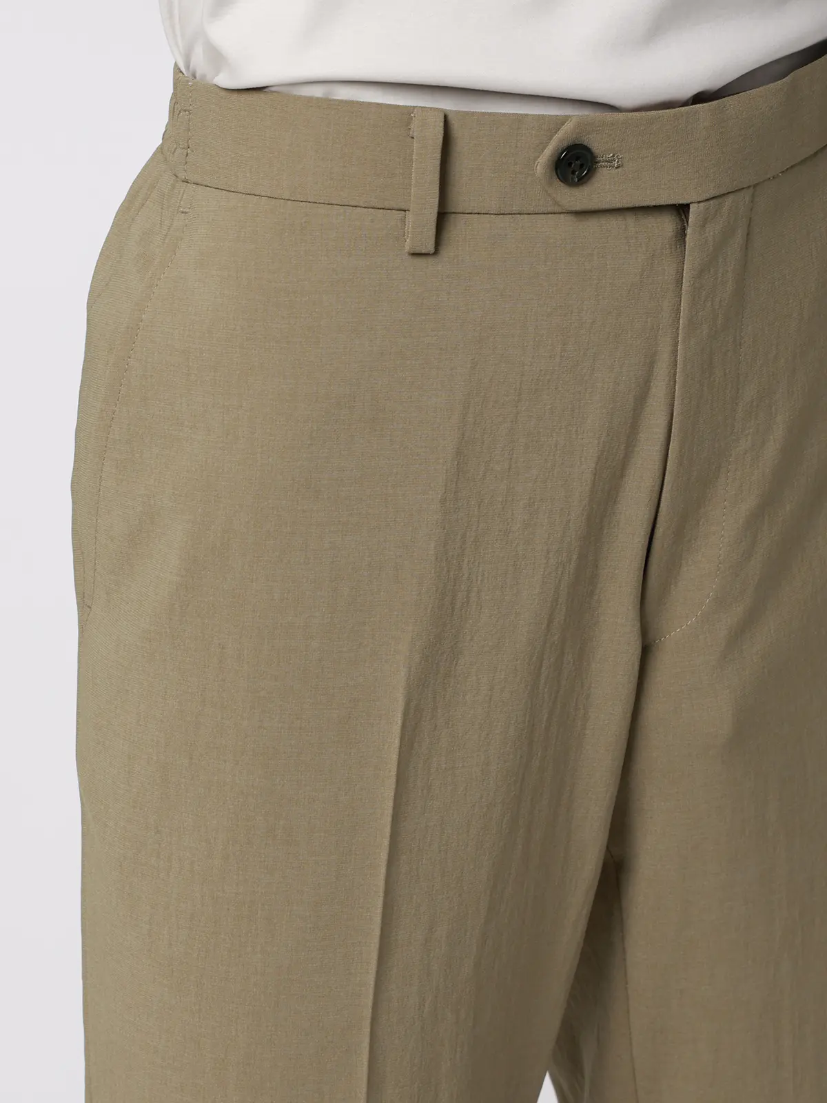 テーパードパンツ／ウォッシャブル／ストレッチ／接触冷感／リネンライクポリエステル／無地／TM02-S ベージュ S