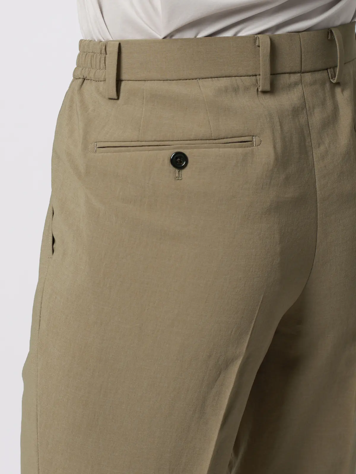 テーパードパンツ／ウォッシャブル／ストレッチ／接触冷感／リネンライクポリエステル／無地／TM02-S ベージュ S