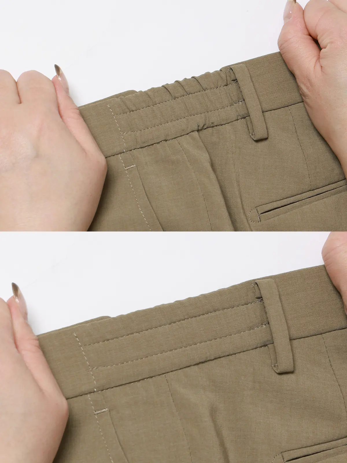 テーパードパンツ／ウォッシャブル／ストレッチ／接触冷感／リネンライクポリエステル／無地／TM02-S ベージュ S