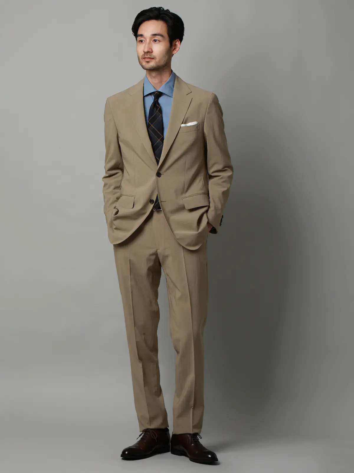 テーパードパンツ／ウォッシャブル／ストレッチ／接触冷感／リネンライクポリエステル／無地／TM02-S ベージュ S