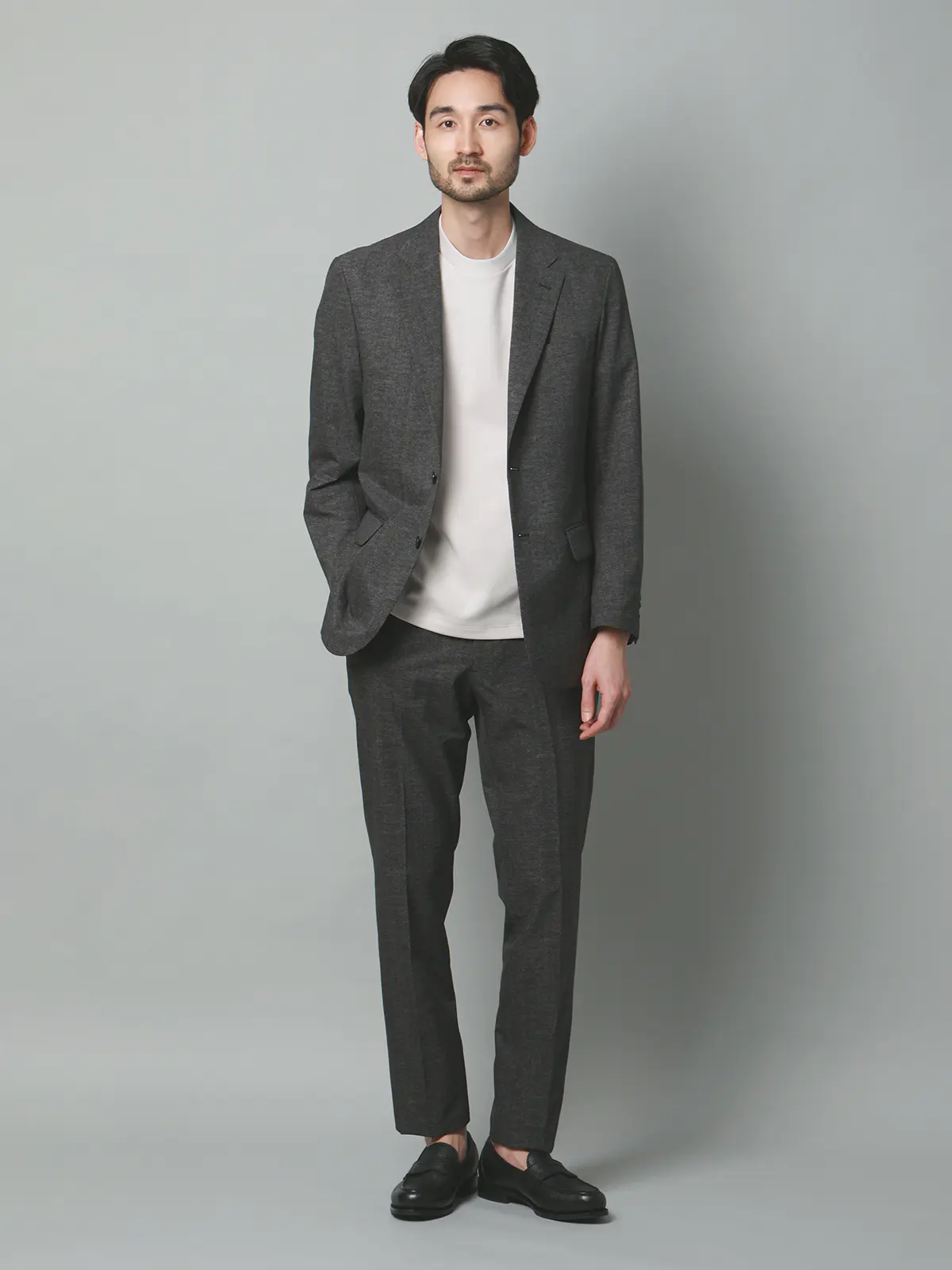 テーパードパンツ／ウォッシャブル／ストレッチ／接触冷感／COOL DOTS／織柄／TM02-S グレー S