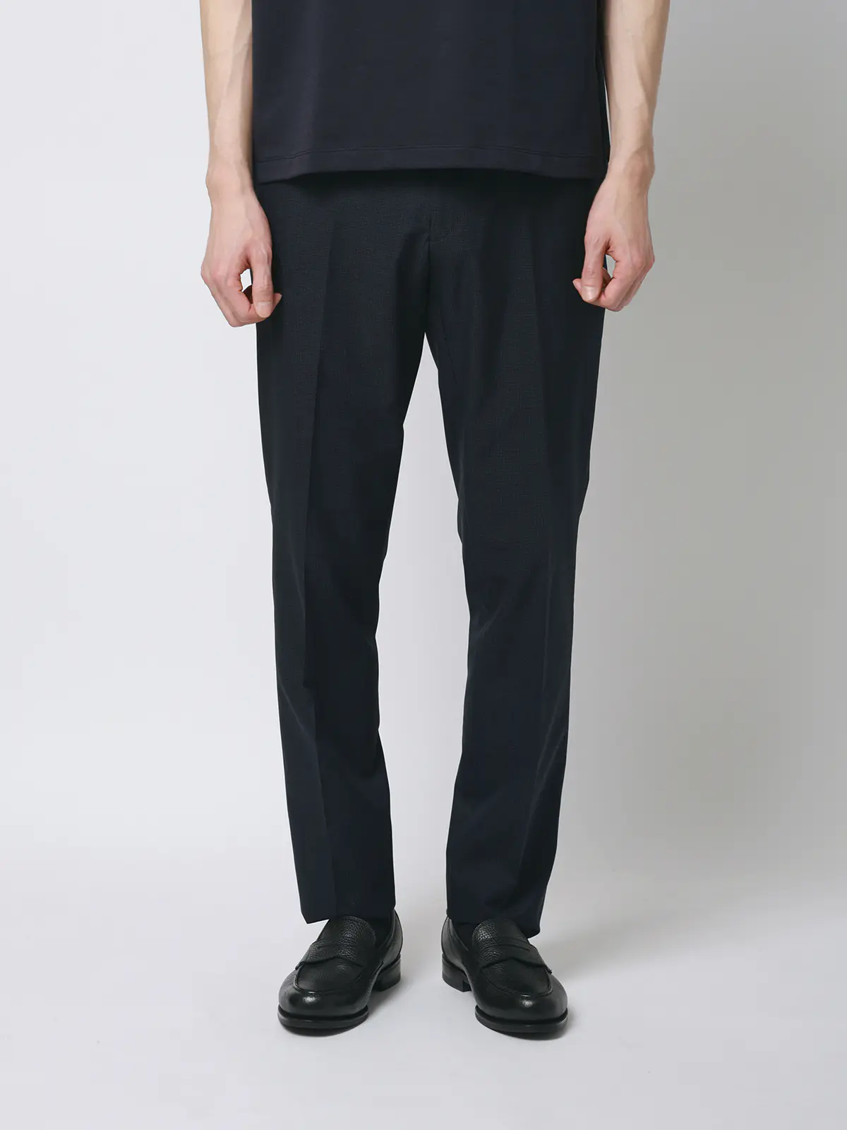 テーパードパンツ／ウォッシャブル／ストレッチ／接触冷感／COOL DOTS／織柄／TM02-S ネイビー S