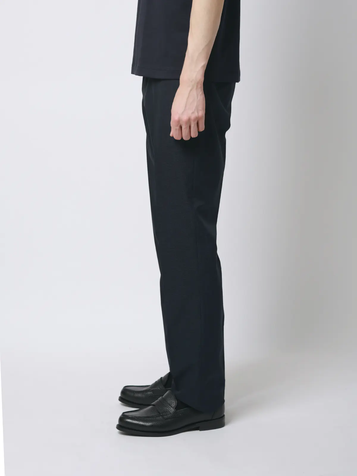 テーパードパンツ／ウォッシャブル／ストレッチ／接触冷感／COOL DOTS／織柄／TM02-S ネイビー S