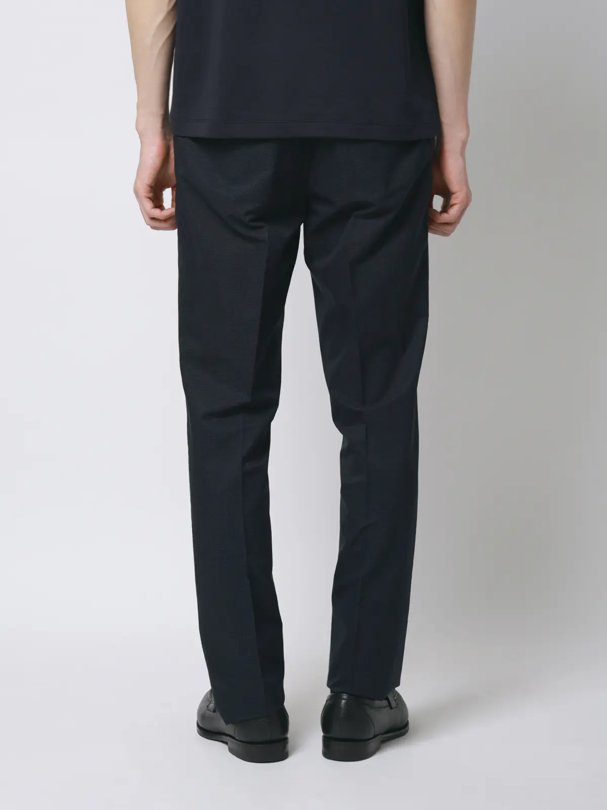 テーパードパンツ／ウォッシャブル／ストレッチ／接触冷感／COOL DOTS／織柄／TM02-S ネイビー S