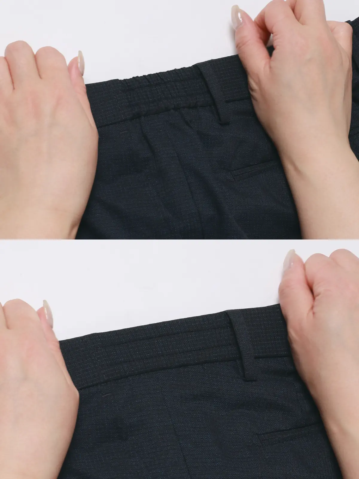 テーパードパンツ／ウォッシャブル／ストレッチ／接触冷感／COOL DOTS／織柄／TM02-S ネイビー S