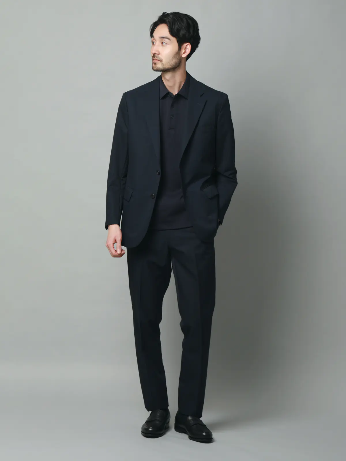 テーパードパンツ／ウォッシャブル／ストレッチ／接触冷感／COOL DOTS／織柄／TM02-S ネイビー S