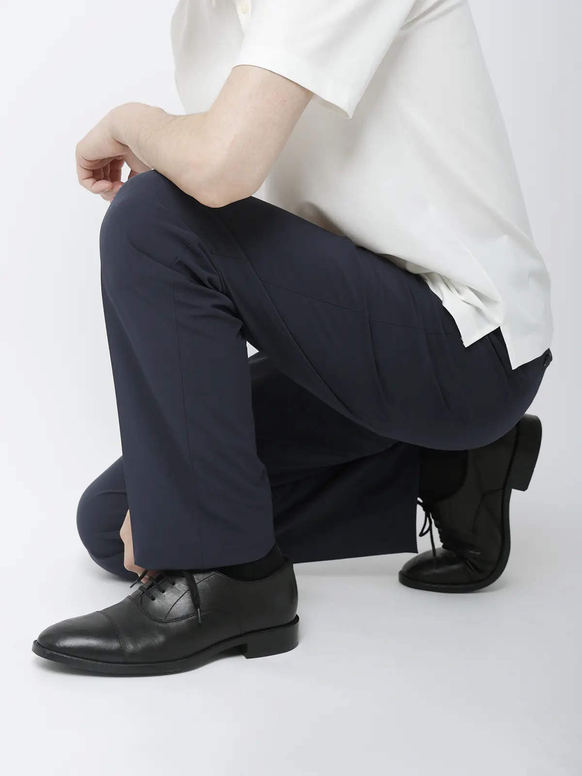 "超"伸びる最高パンツ／テーパードパンツ／ウォッシャブル／ストレッチ／無地／RS07 ネイビー 5L