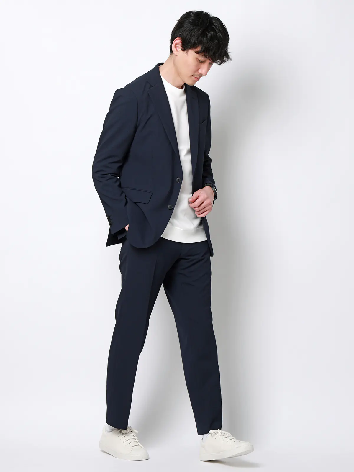 最高パンツ／テーパードパンツ／ウォッシャブル／ストレッチ／RS07／裾上げ済み ネイビー SS