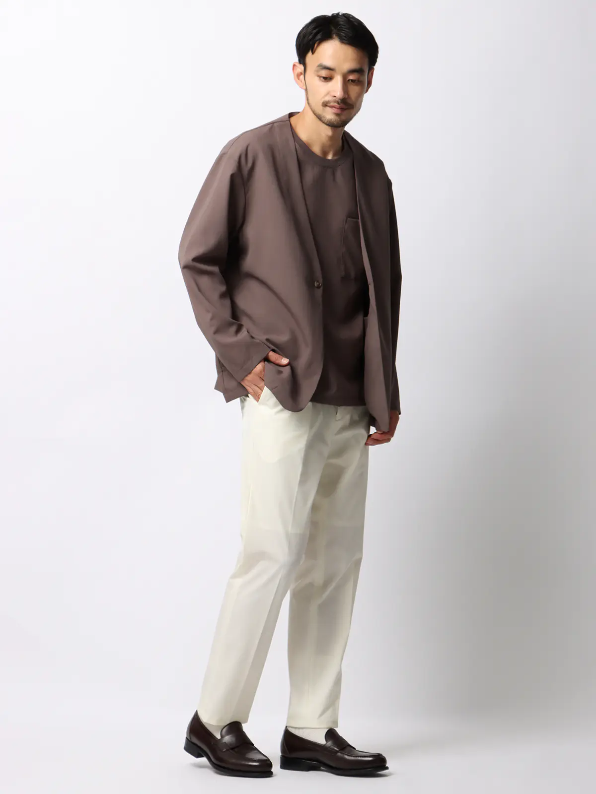 みんなのパンツ／イージーテーパードパンツ／ウォッシャブル／ストレッチ／裾上げ済み ホワイト S