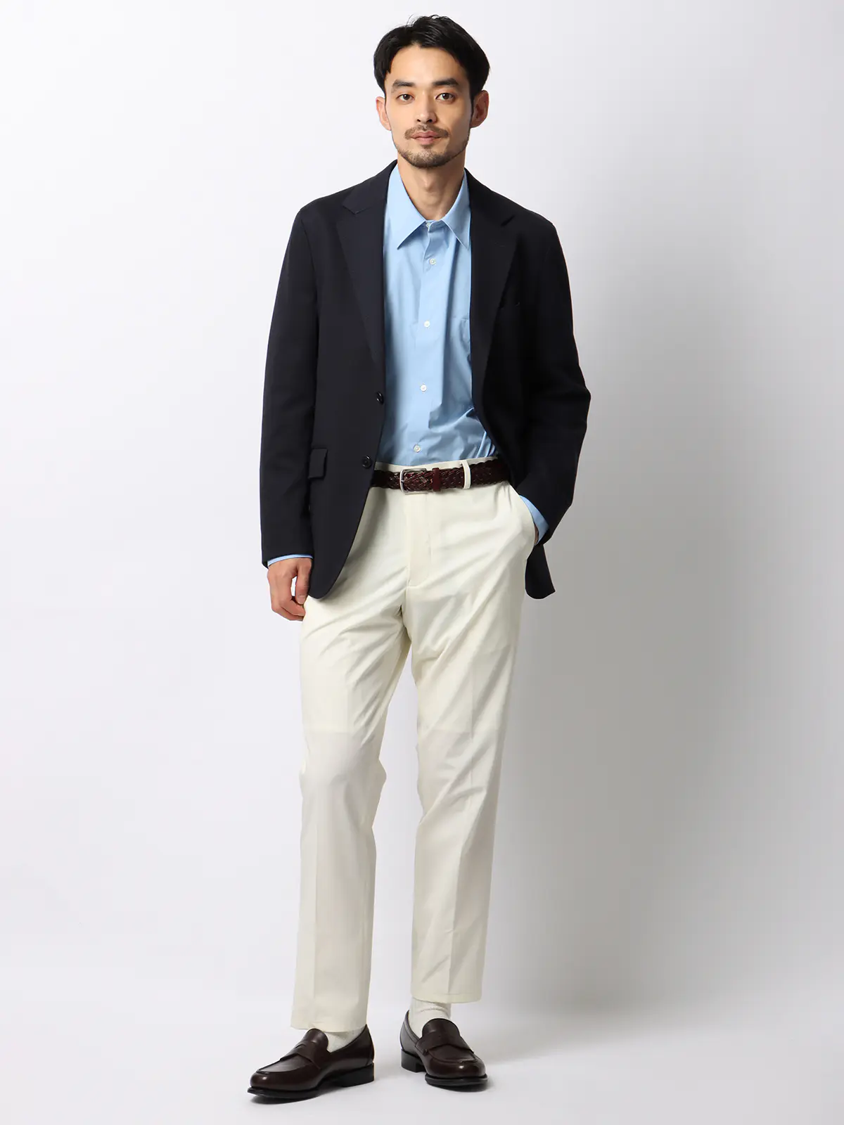 みんなのパンツ／イージーテーパードパンツ／ウォッシャブル／ストレッチ／裾上げ済み ホワイト S