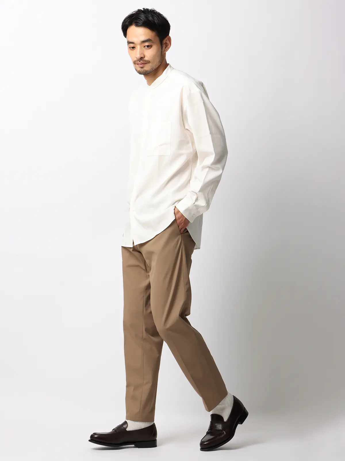 みんなのパンツ／イージーテーパードパンツ／ウォッシャブル／ストレッチ／裾上げ済み ベージュ S