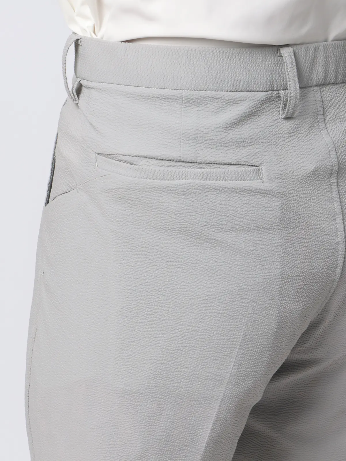 FLAT/タックテーパードパンツ/ウォッシャブル/ストレッチ/ドライシアサッカー/無地/裾上げ済み ライトグレー S