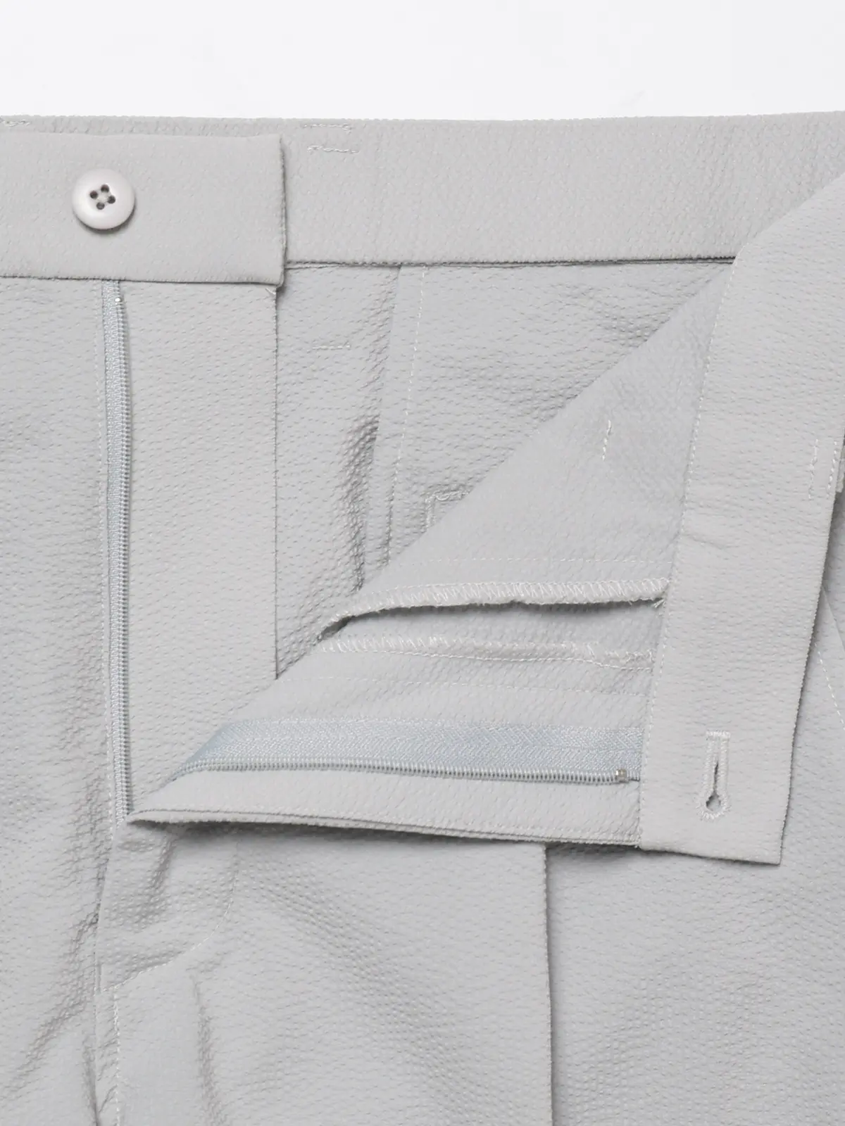 FLAT/タックテーパードパンツ/ウォッシャブル/ストレッチ/ドライシアサッカー/無地/裾上げ済み ライトグレー S