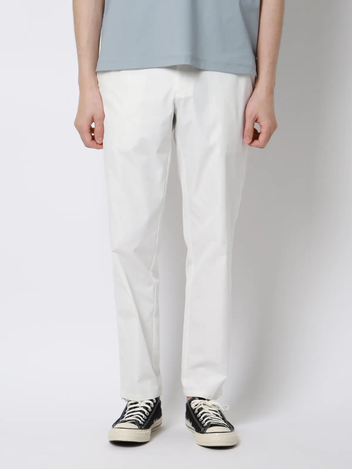 FLAT/テーパードパンツ/ウォッシャブル/ストレッチ/速乾/シルキーツイル/無地/裾上げ済み ホワイト S