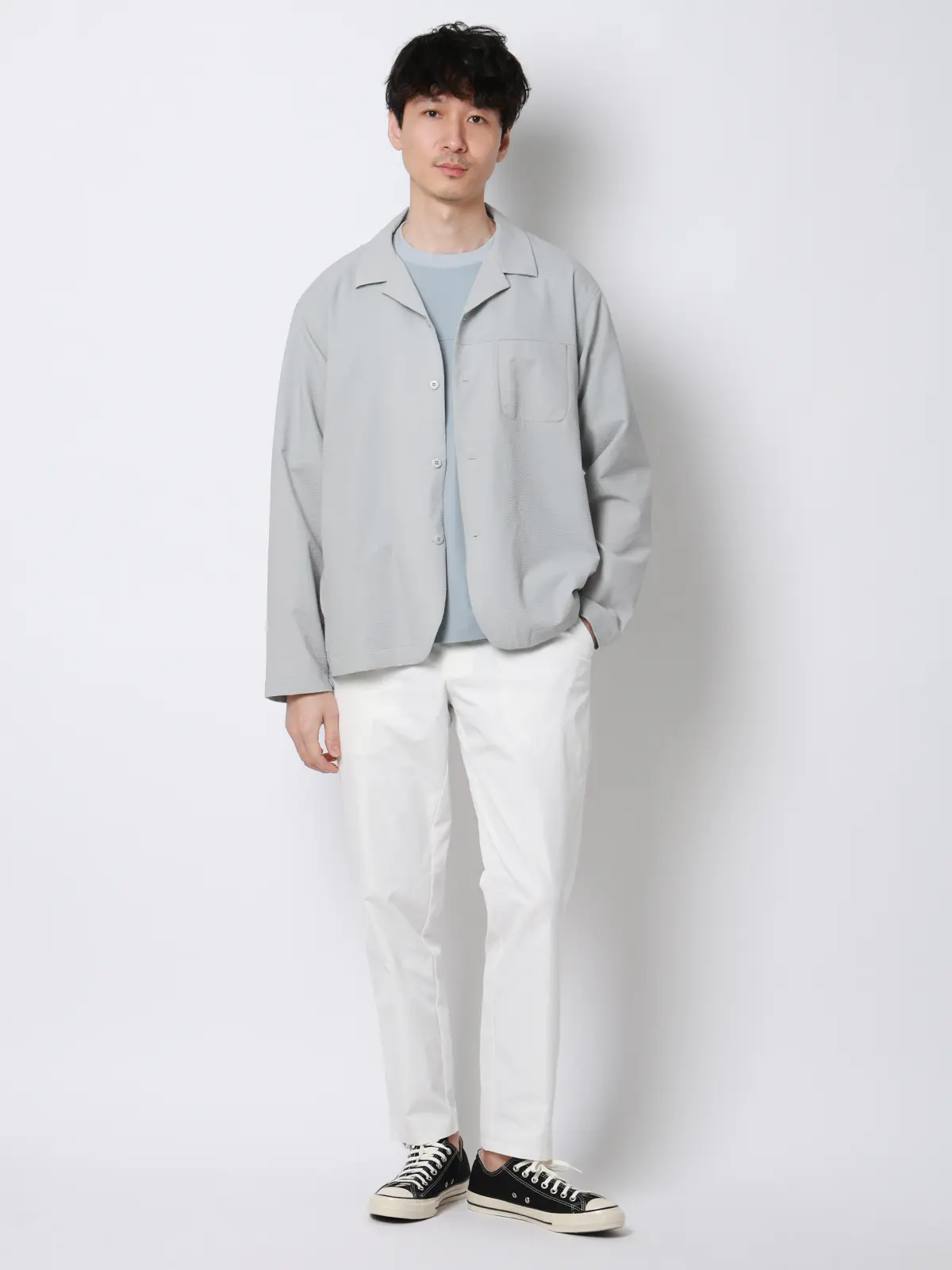 FLAT/テーパードパンツ/ウォッシャブル/ストレッチ/速乾/シルキーツイル/無地/裾上げ済み ホワイト S